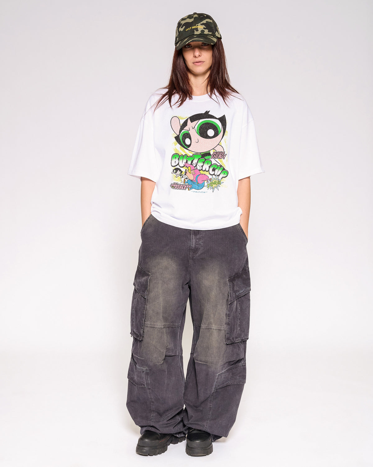 Buttercup White Oversized Crop Tee Full-Body