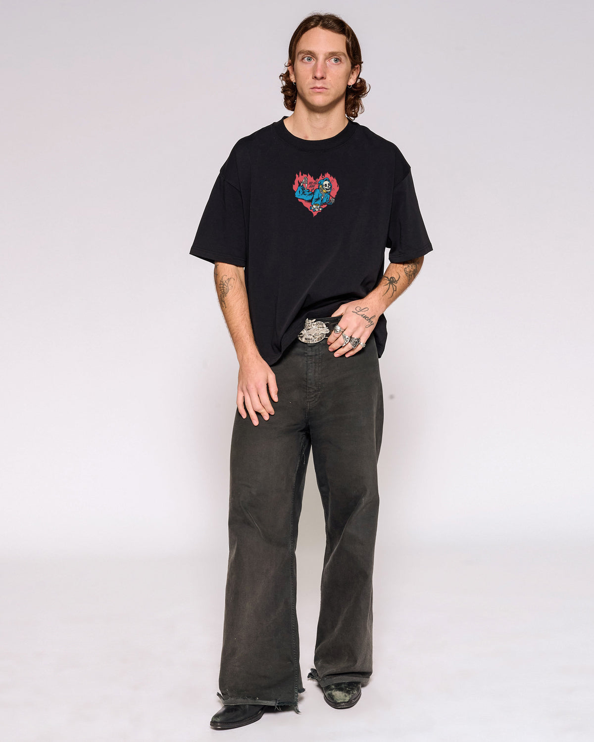 No You Hang Up Black Oversized Crop Tee Full-Body