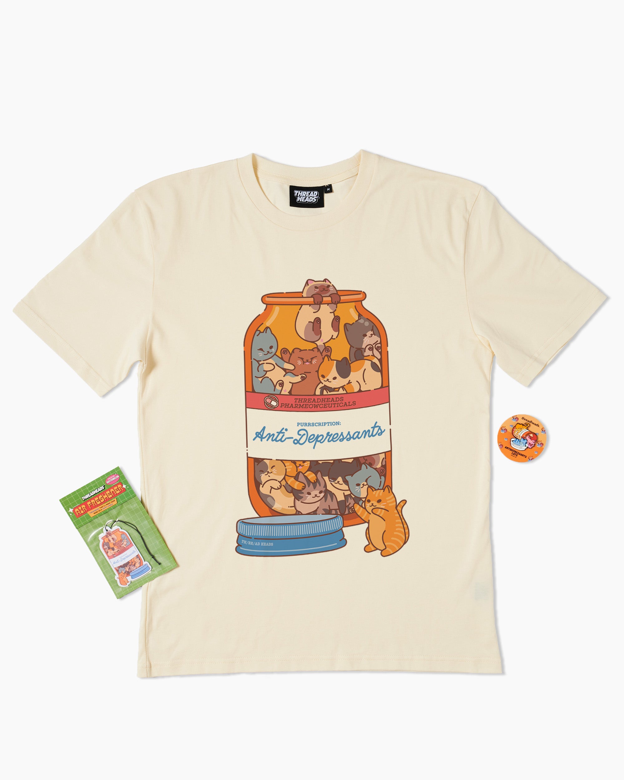 Anti-Depressant Cat Bundle | T-Shirt, Pin & Air Freshener Bundle