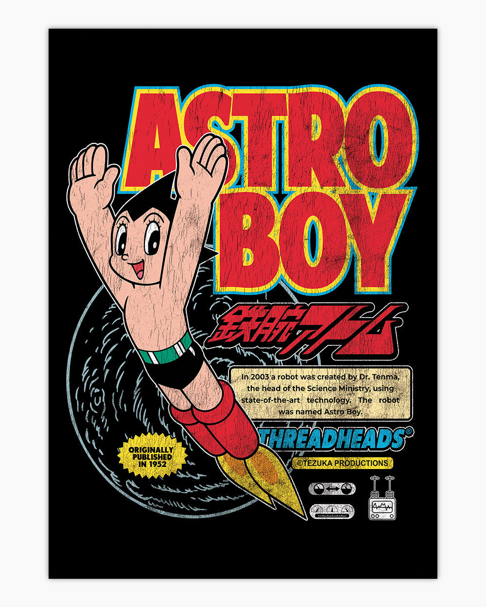 Astro Boy Vintage Art Print #colour_Black
