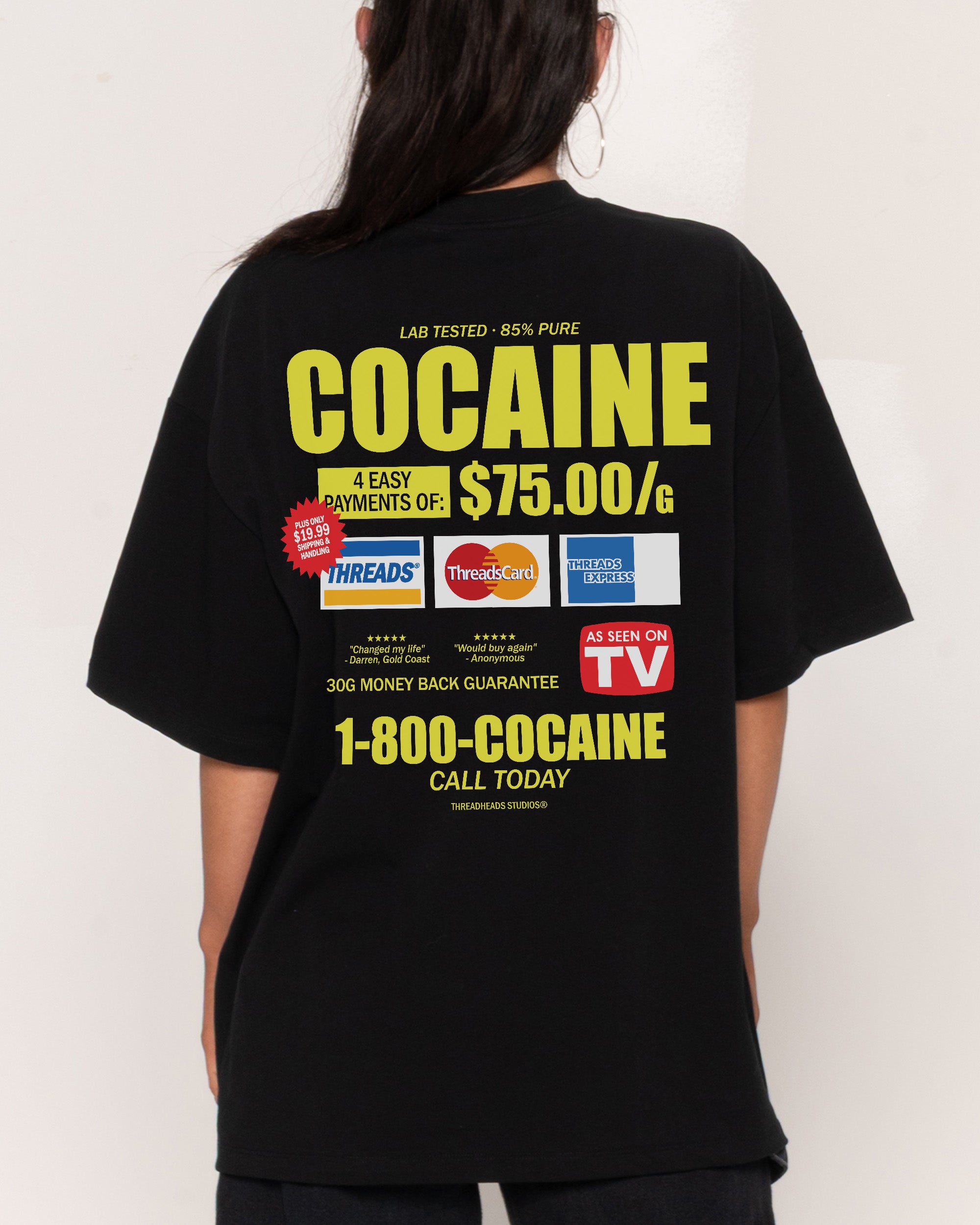 1-800-Cocaine Black Oversized Tee