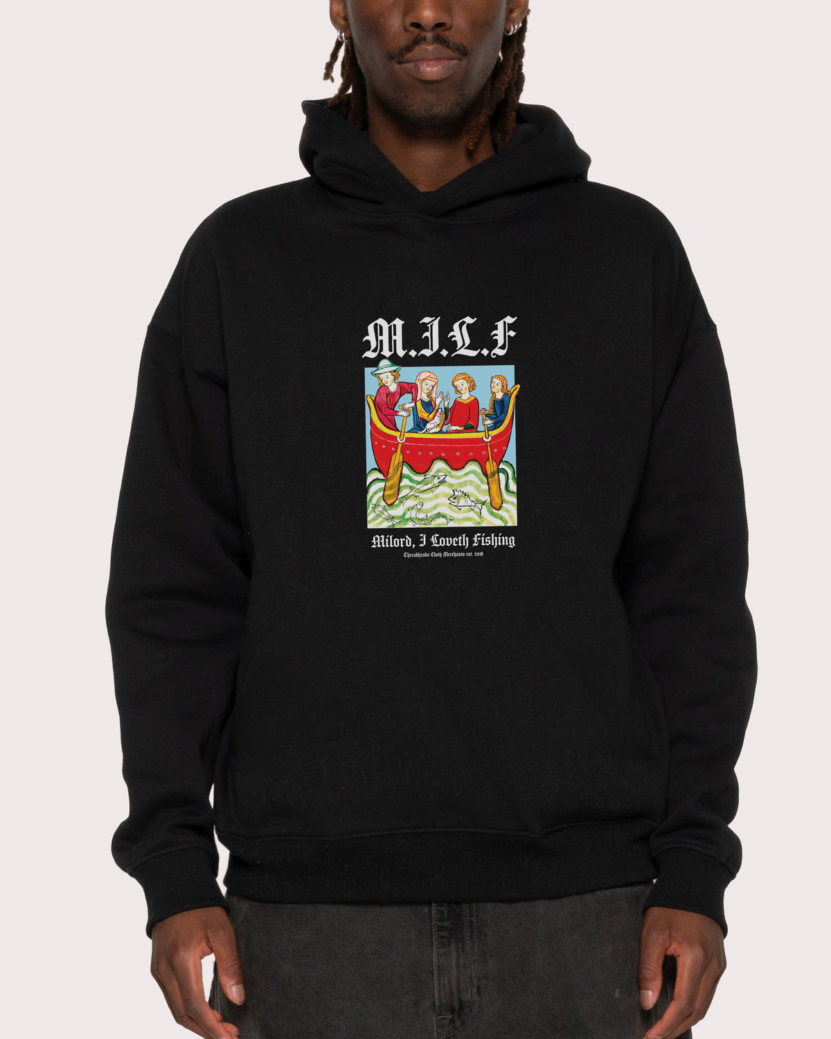 Milord, I Love Fishing Black Hoodie