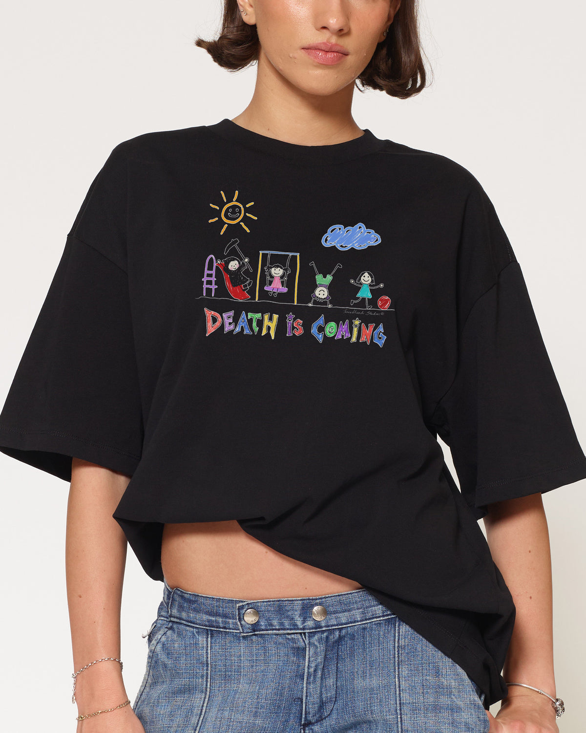 Death is Coming Black Oversized Tee