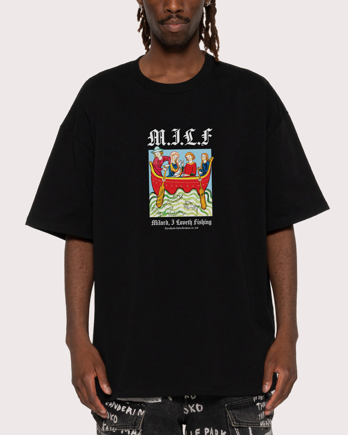 Milord, I Love Fishing Black Oversized Tee