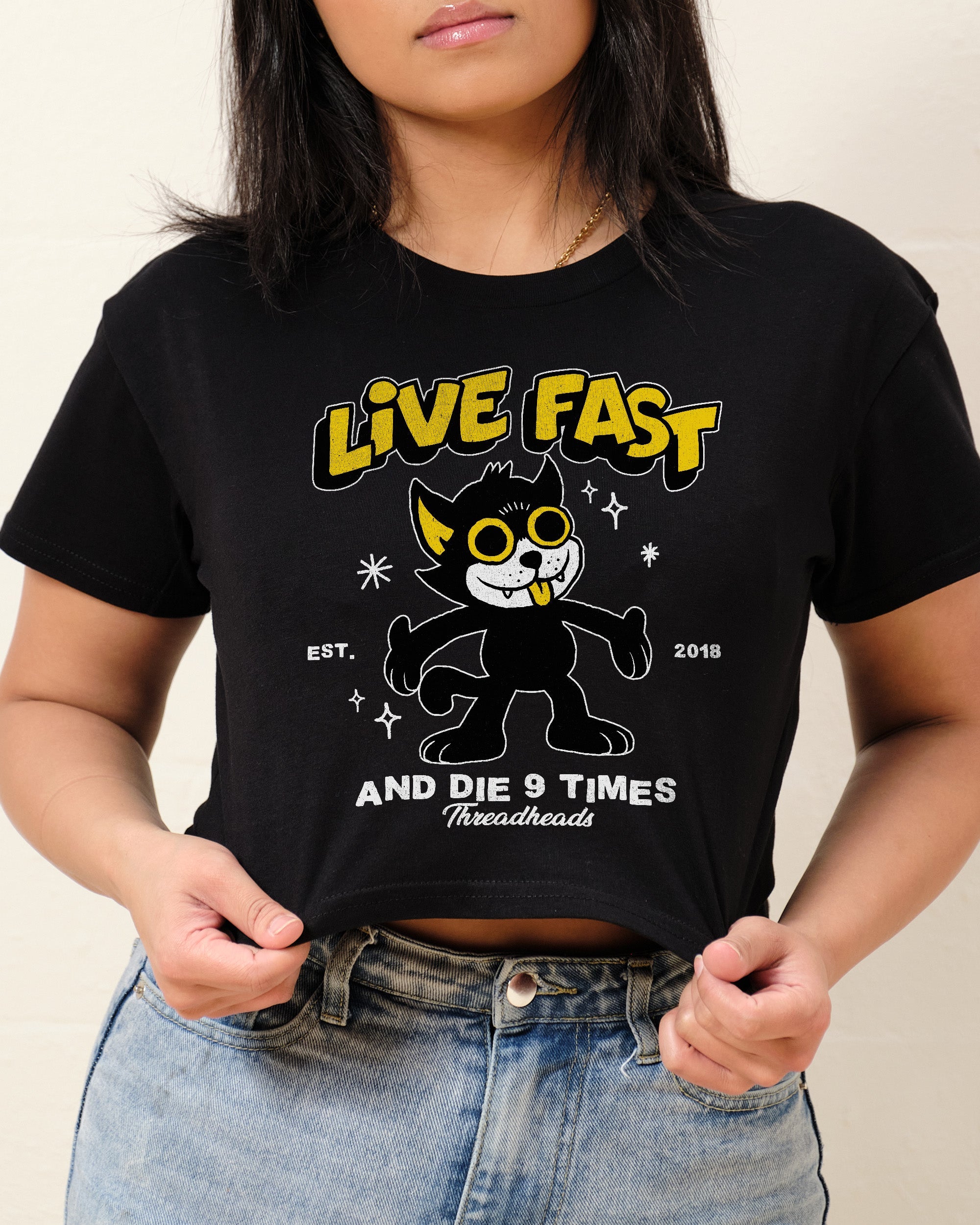 Live Fast and Die Nine Times Crop Tee Australia Online Black