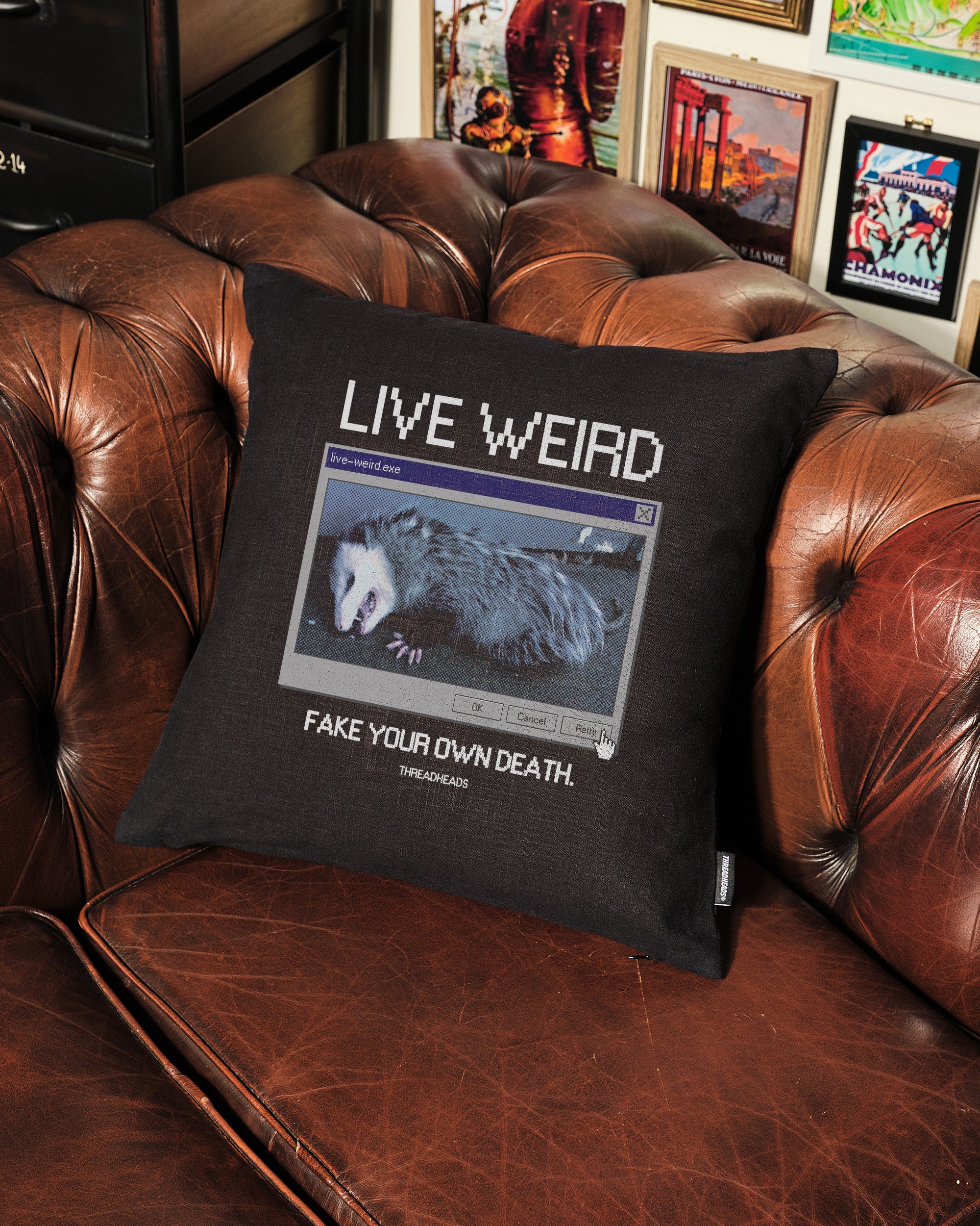 Live Weird, Fake Your Own Death Cushion Australia Online Black