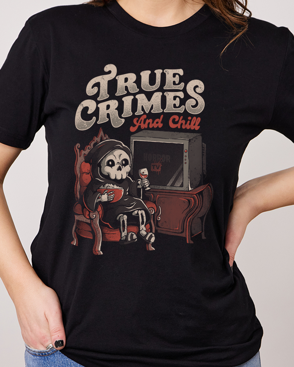 True Crimes and Chill T-Shirt Australia Online #colour_black