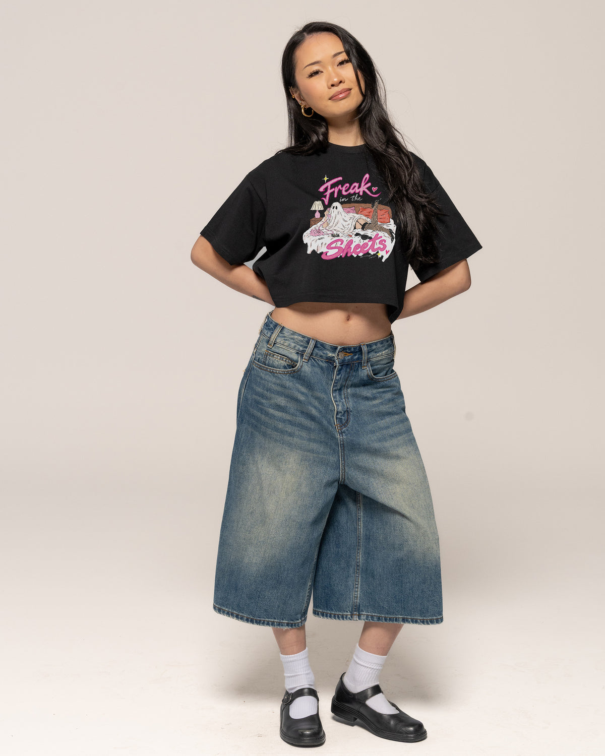 Freak in the Sheets Ghost Black Crop Tee