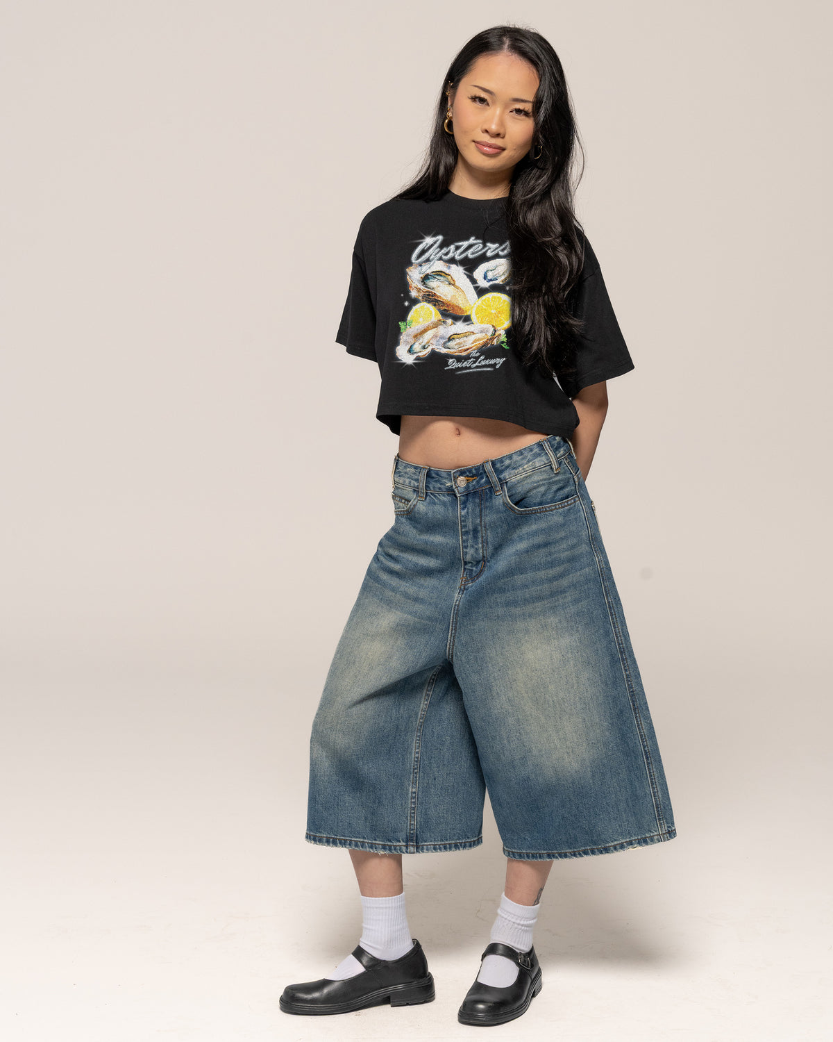Oysters, The Quiet Luxury Black Crop Tee
