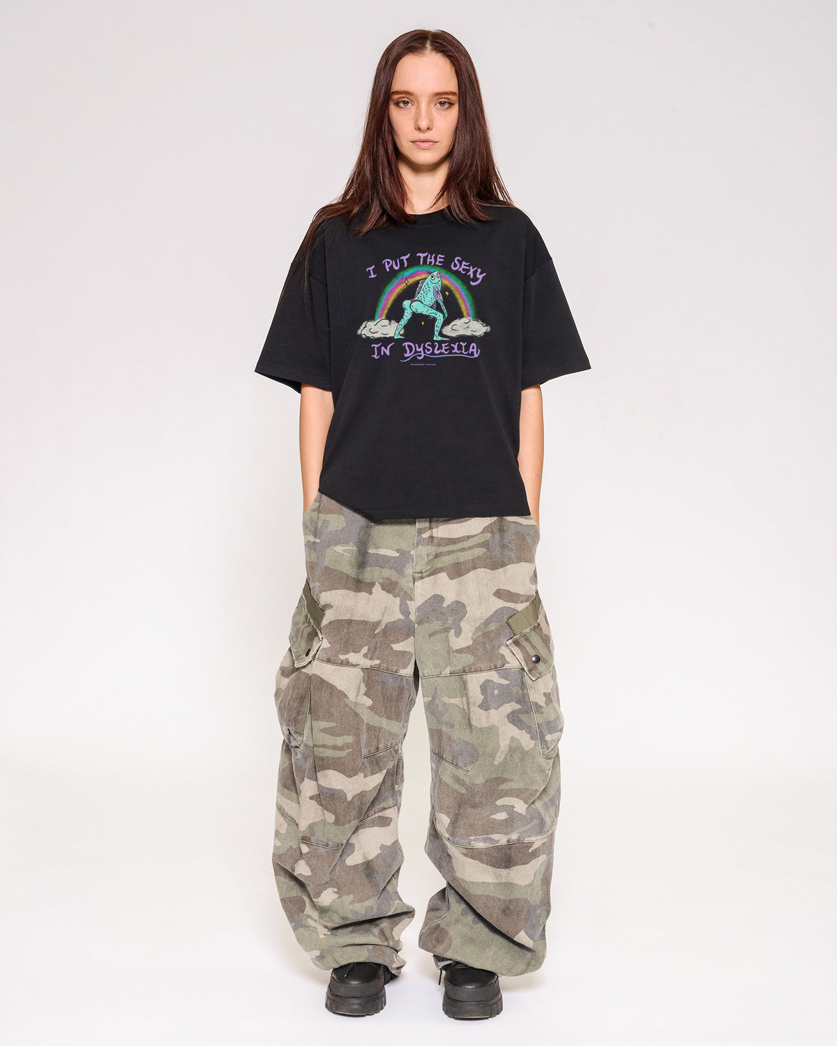 I Put the Sexy in Dyslexia Black Oversized Crop Tee