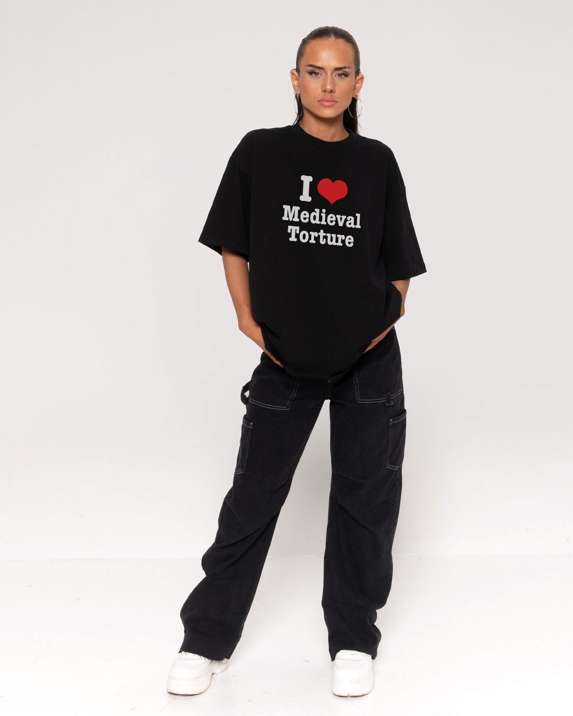 I Love Medieval Torture Black Oversized Tee