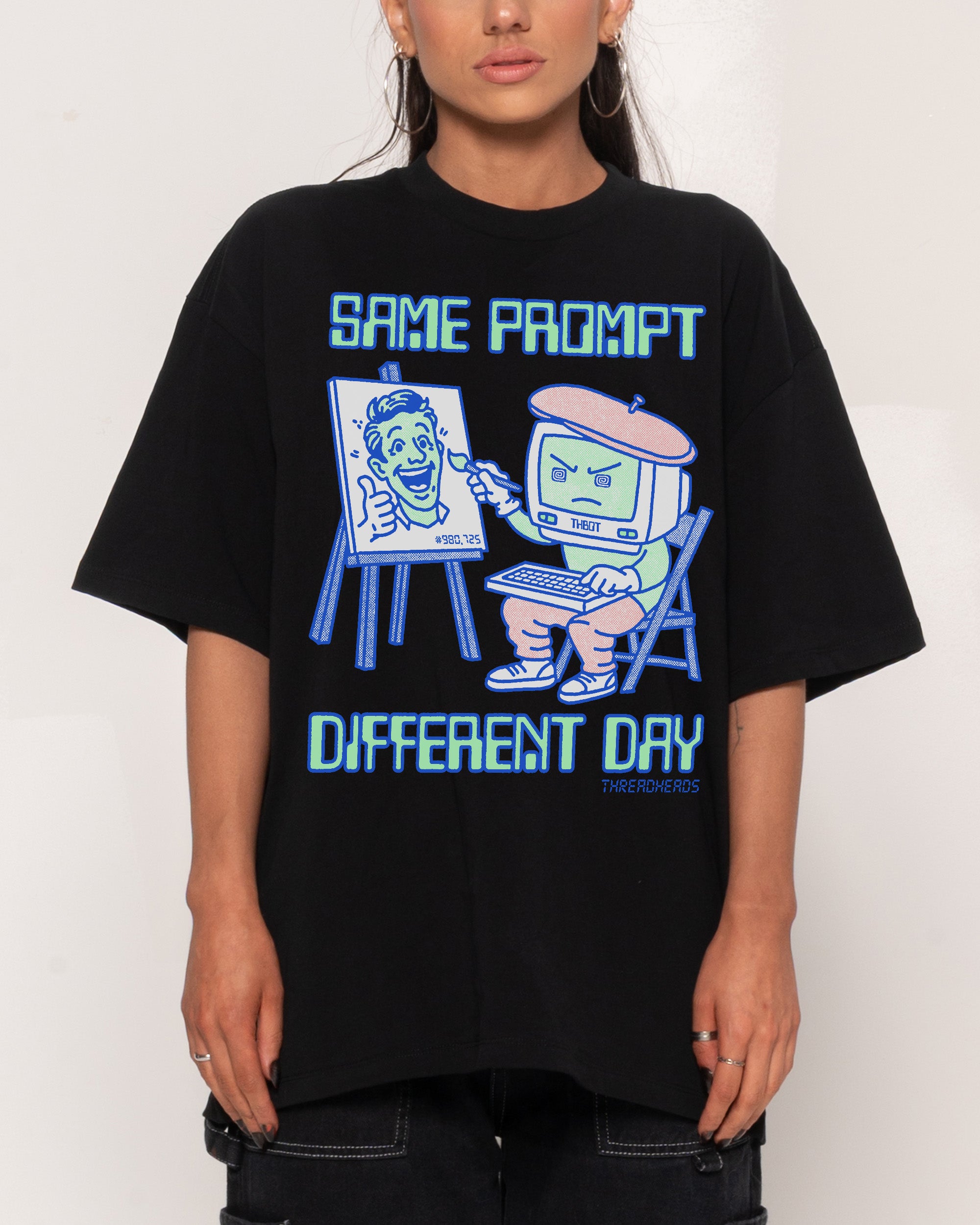 Same Prompt Different Day Black Oversized Tee