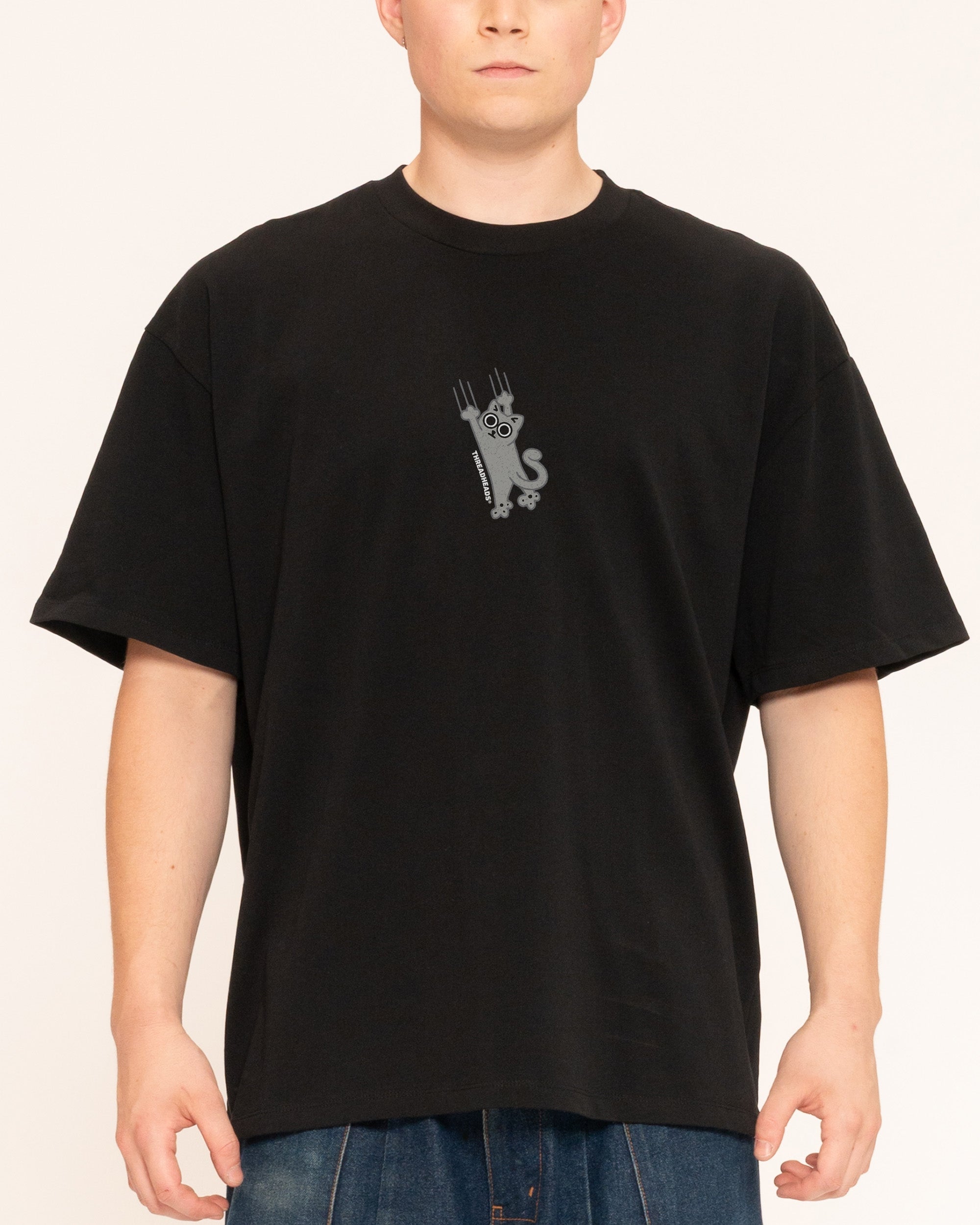 Falling Cat Black Oversized Tee