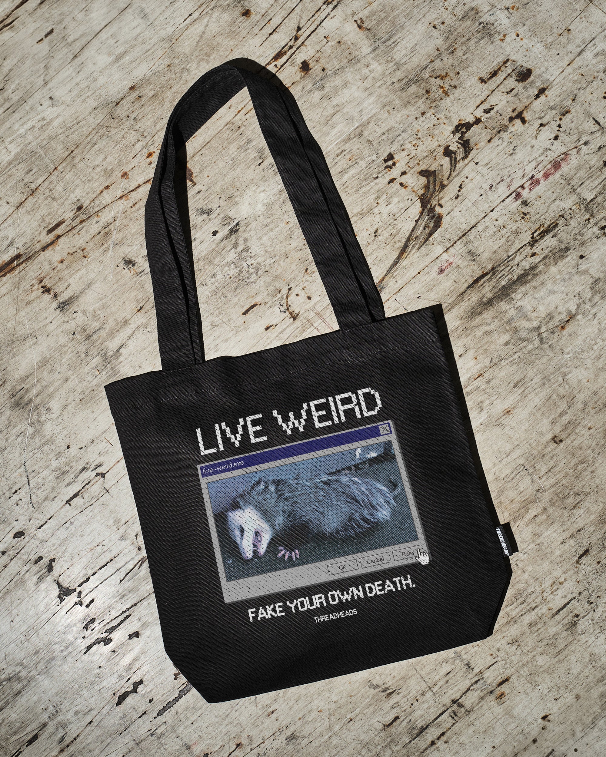 Live Weird, Fake Your Own Death Tote Bag Australia Online Black