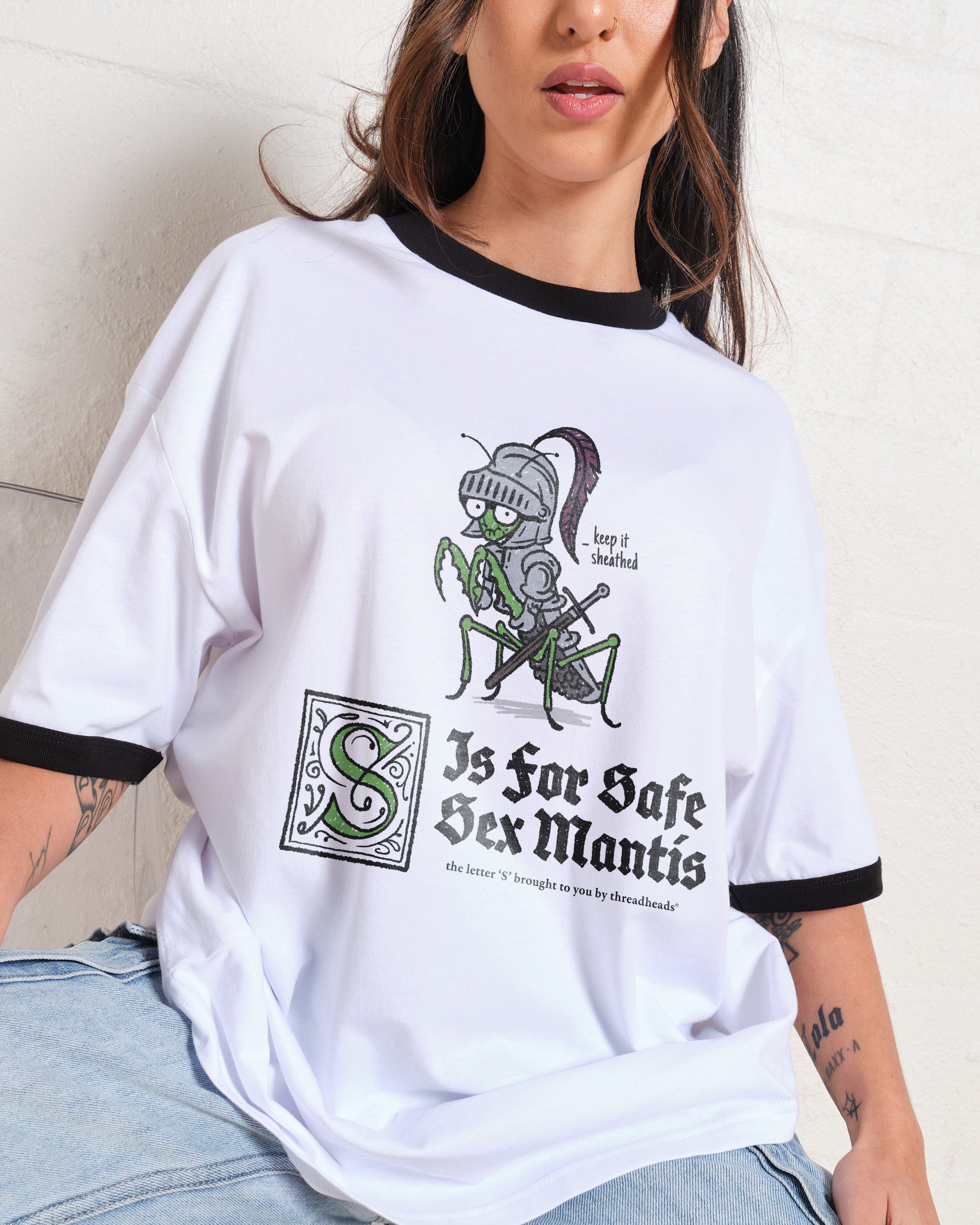 S is for Safe Sex Mantis T-Shirt #gender_men's