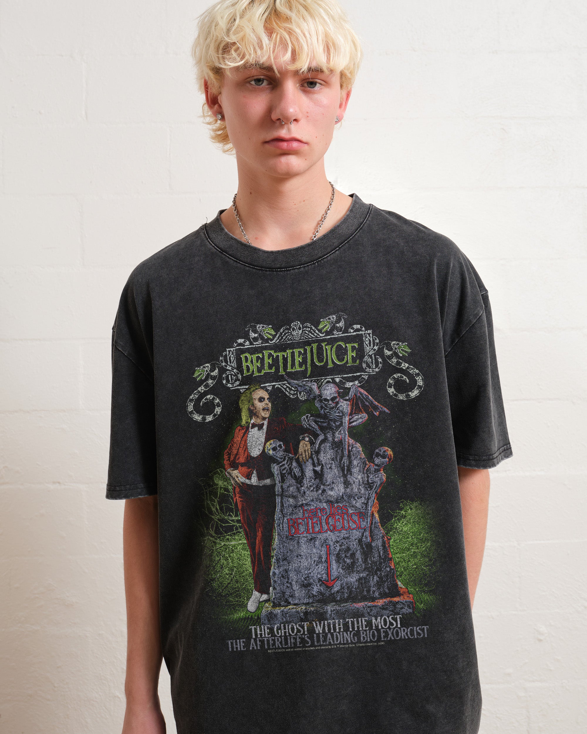 Beetlejuice Lies Here Wash Tee Australia Online