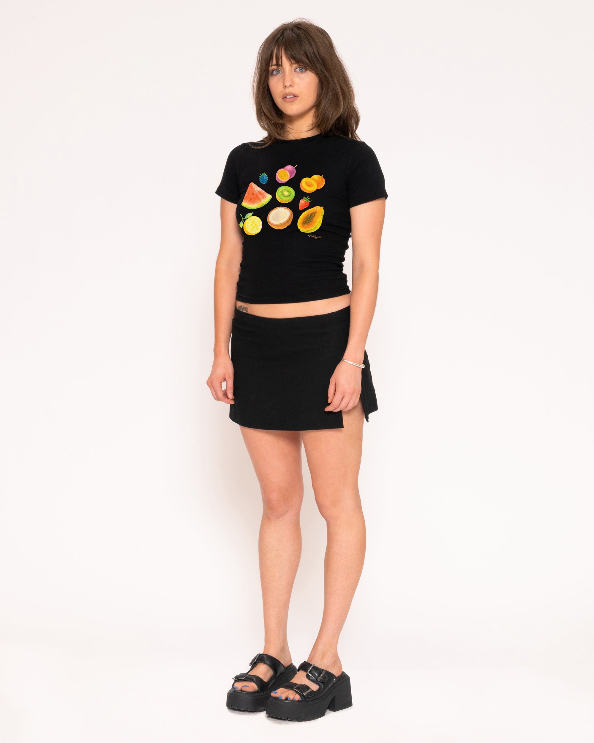 Fruit Platter Black Longline Baby Tee