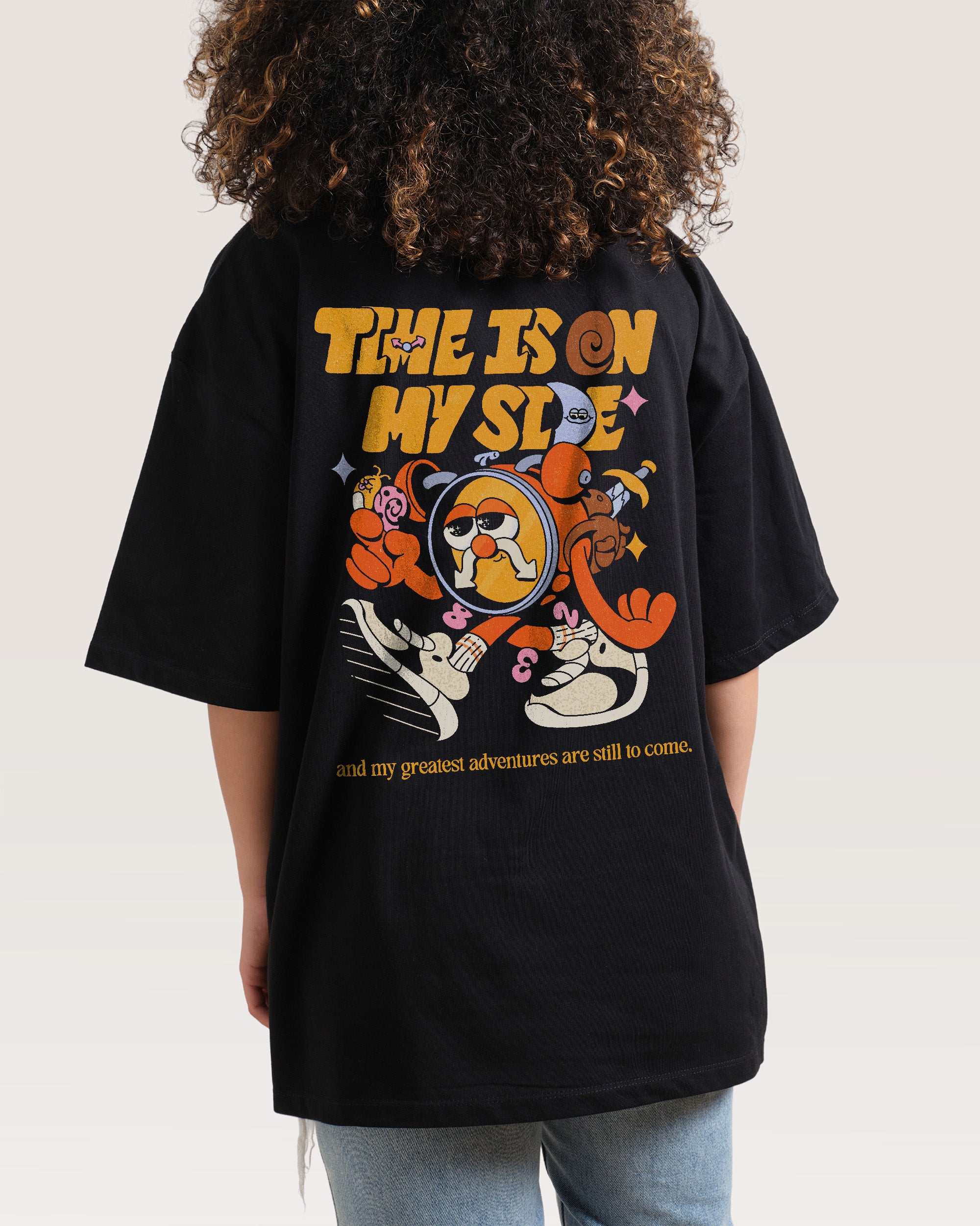 Time is on My Side Front and Back Black Oversized Tee