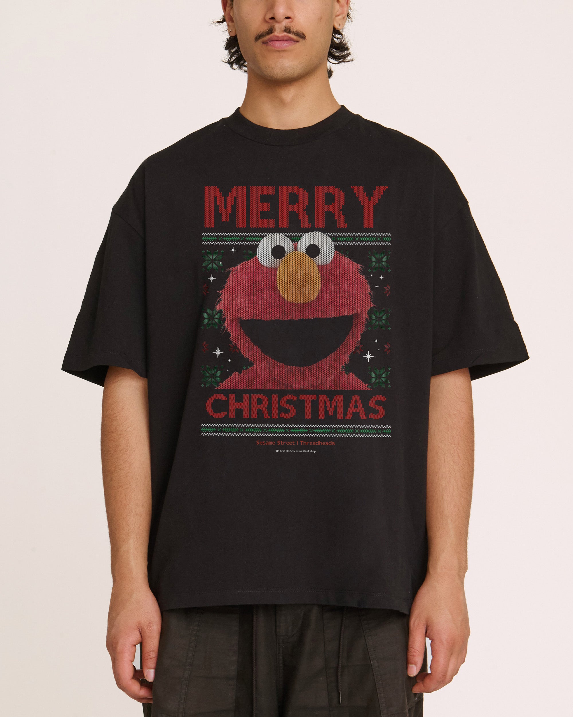 Merry Christmas from Elmo Black Oversized Tee