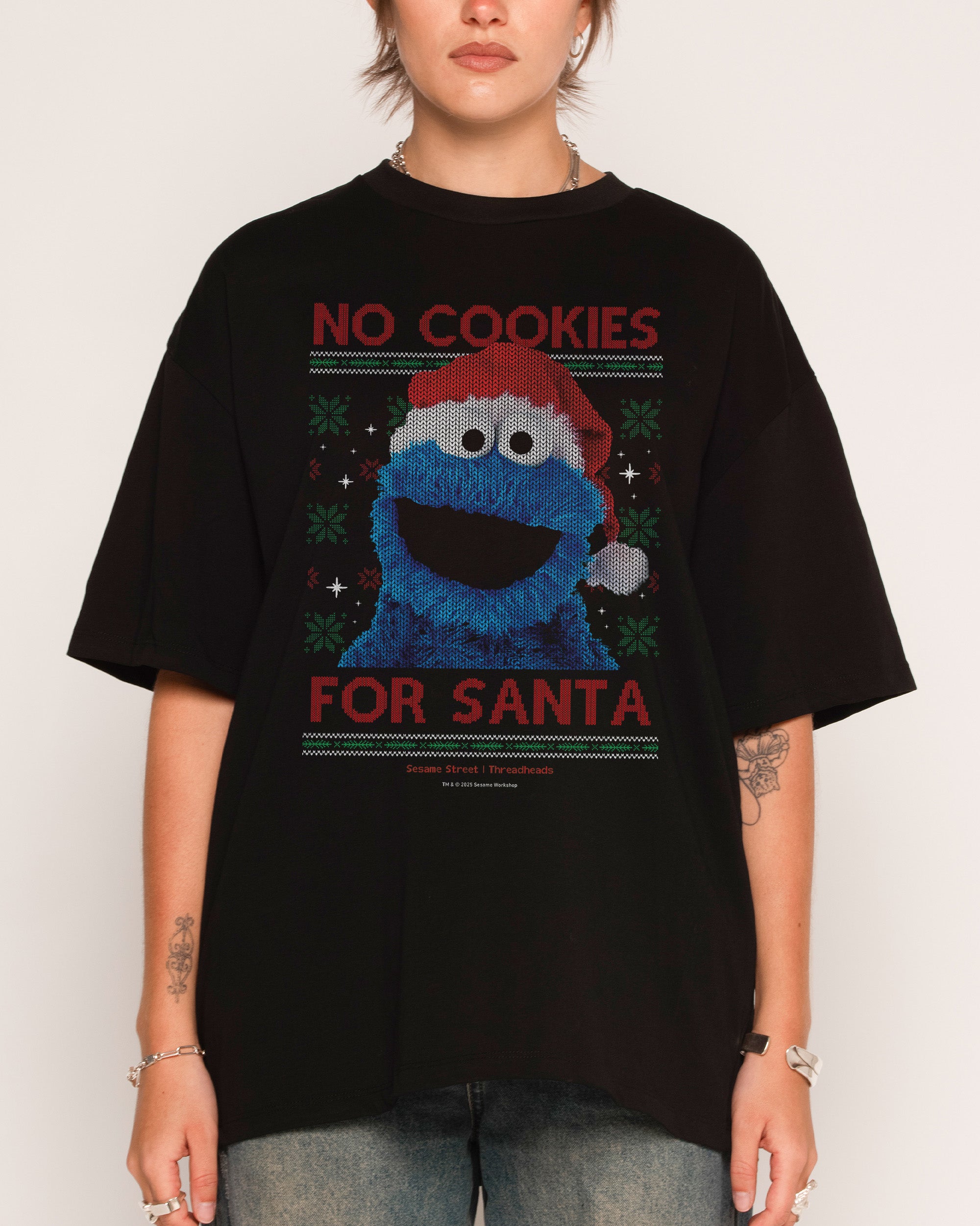 No Cookies for Santa Black Oversized Tee