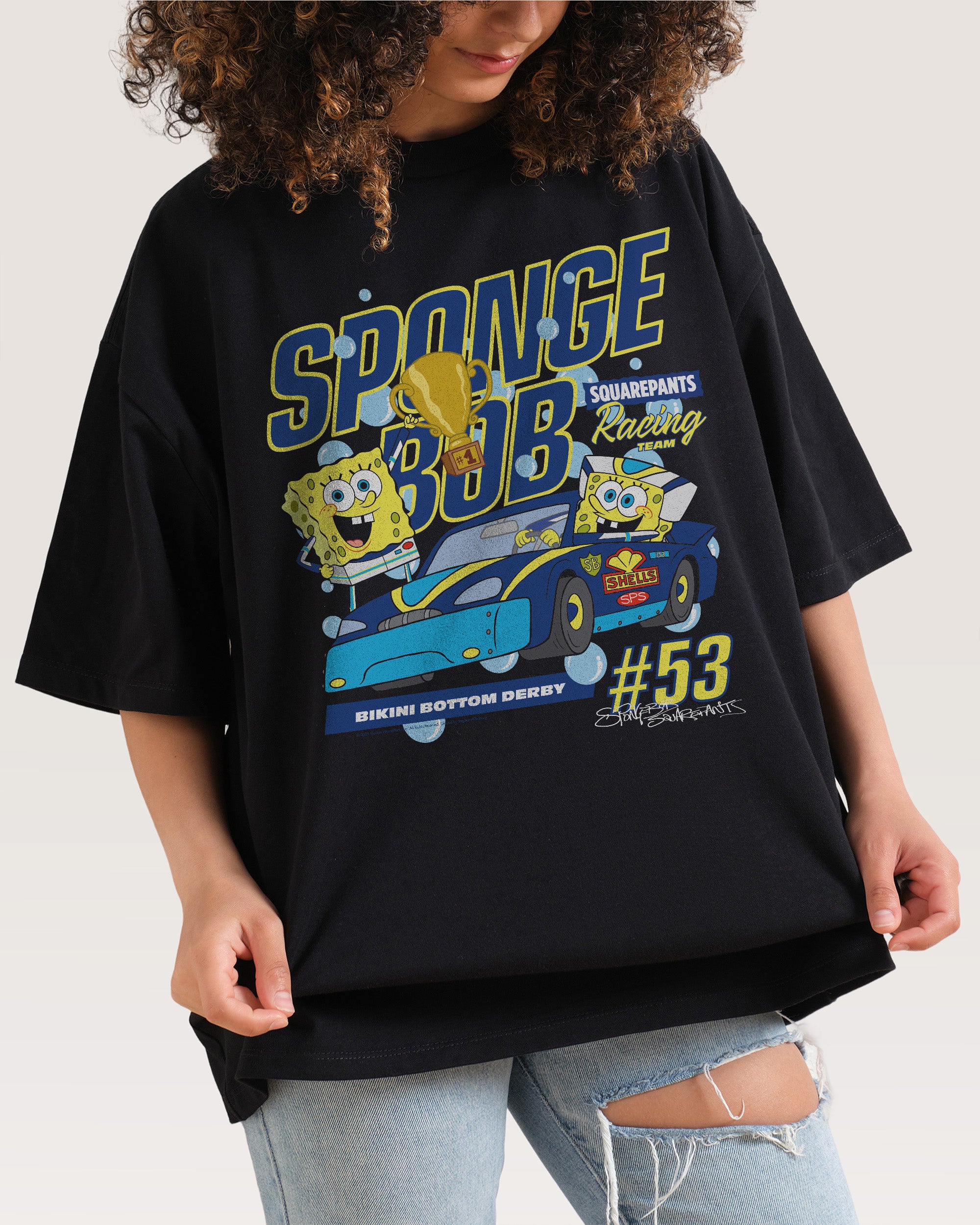 Spongebob Racing Black Oversized Tee