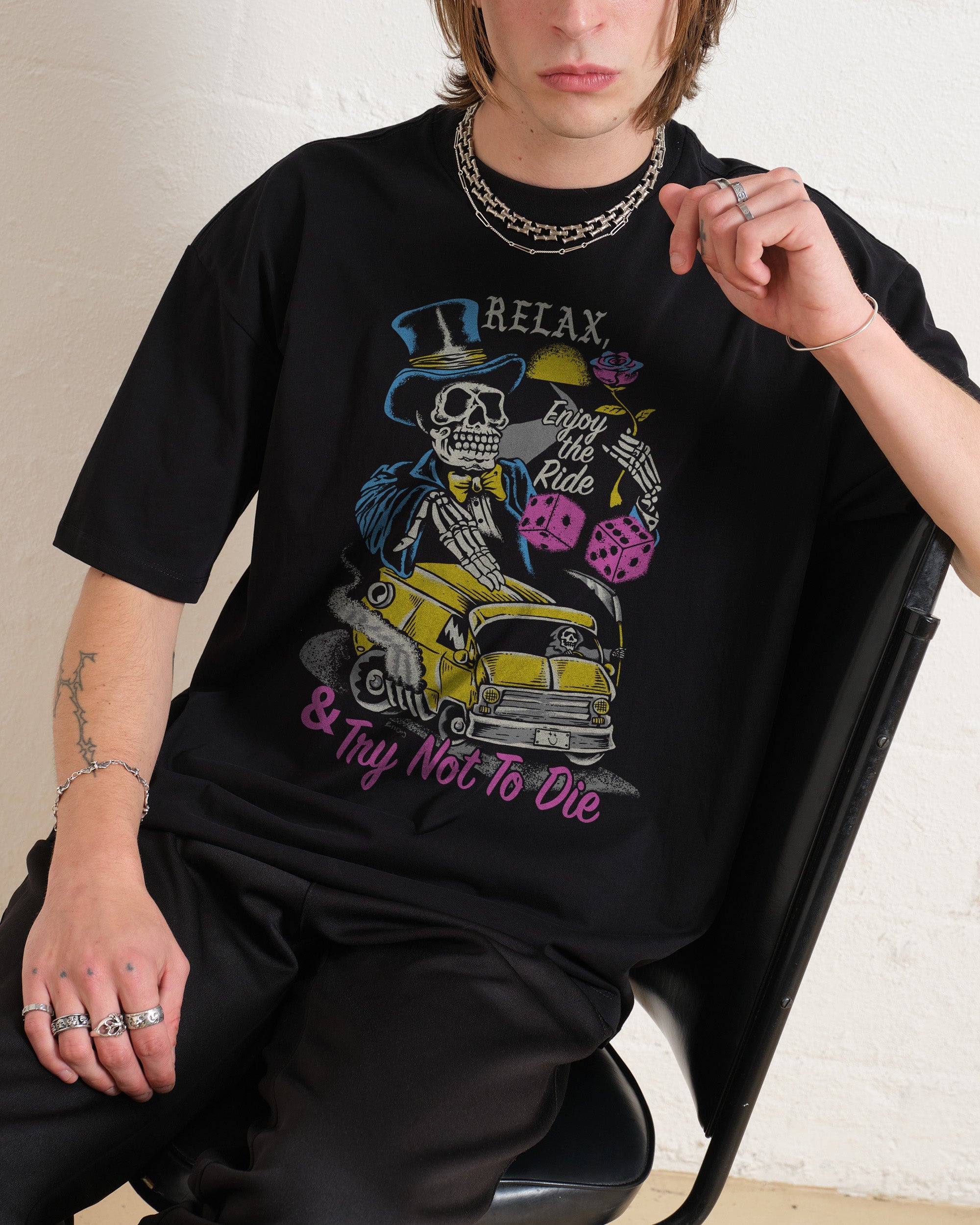 Relax and Enjoy the Ride Oversized Tee Australia Online Black