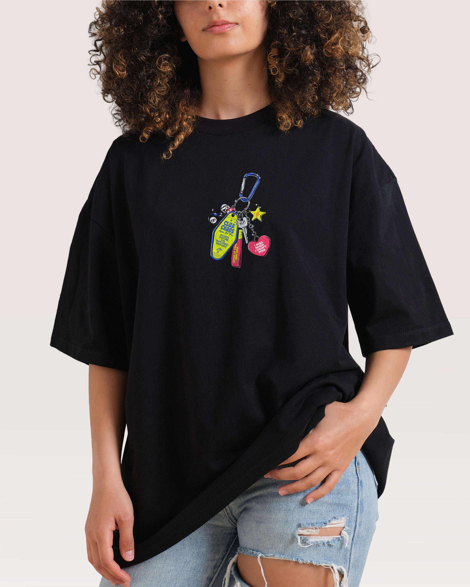 Club Chaos Key Chain Black Oversized Tee