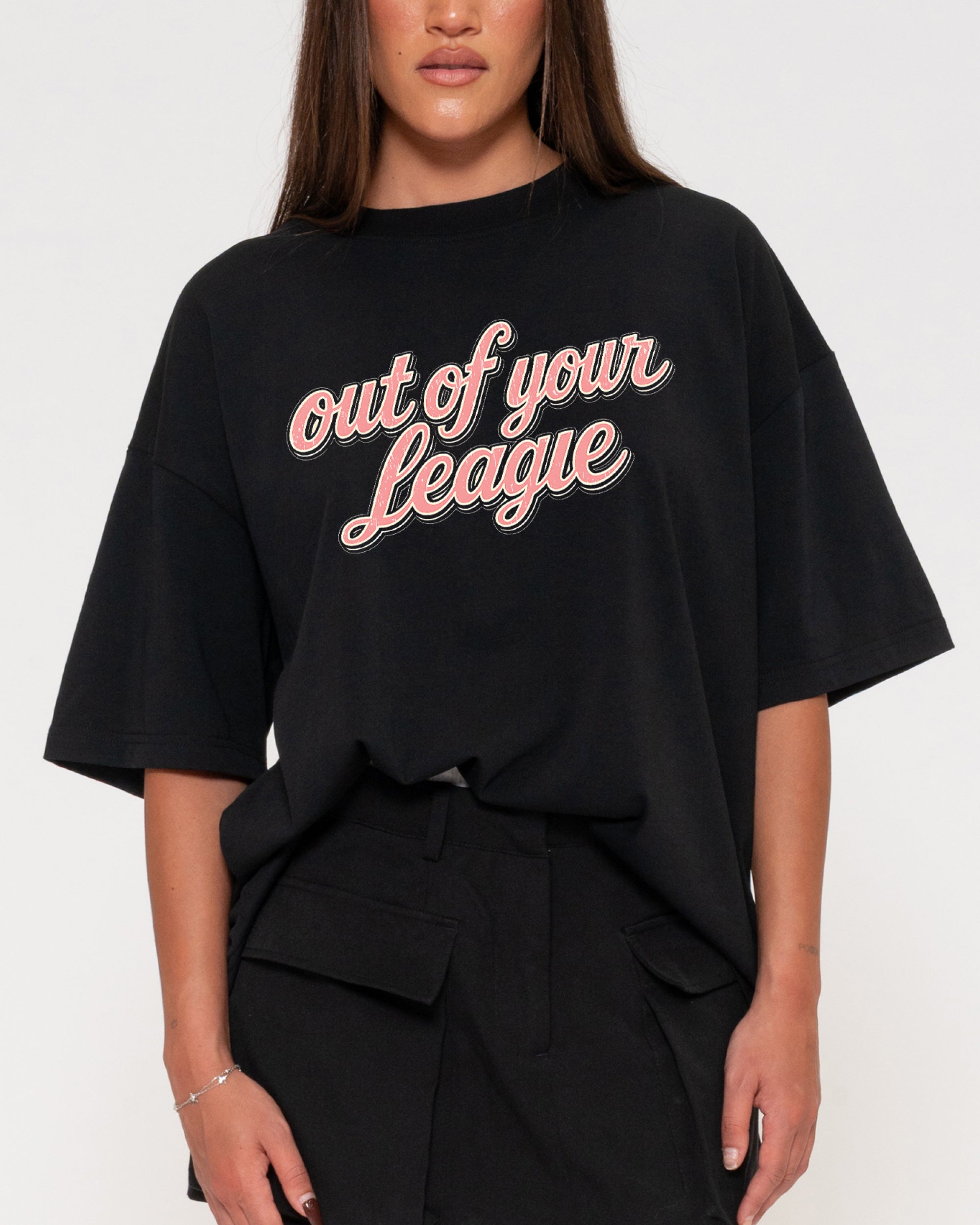 Out of Your League Black Boxy Crop Tee