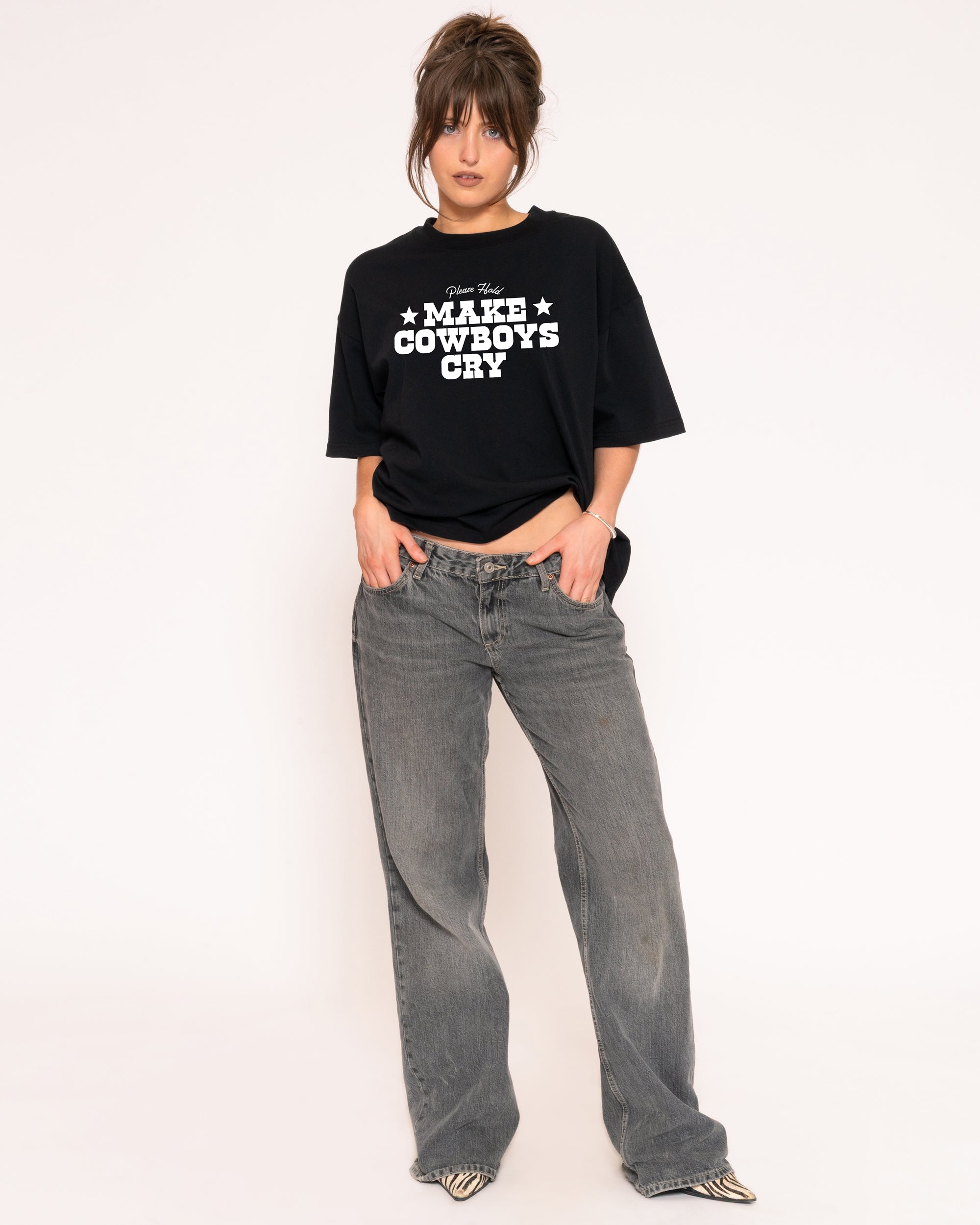 Make Cowboys Cry Black Boxy Crop Tee