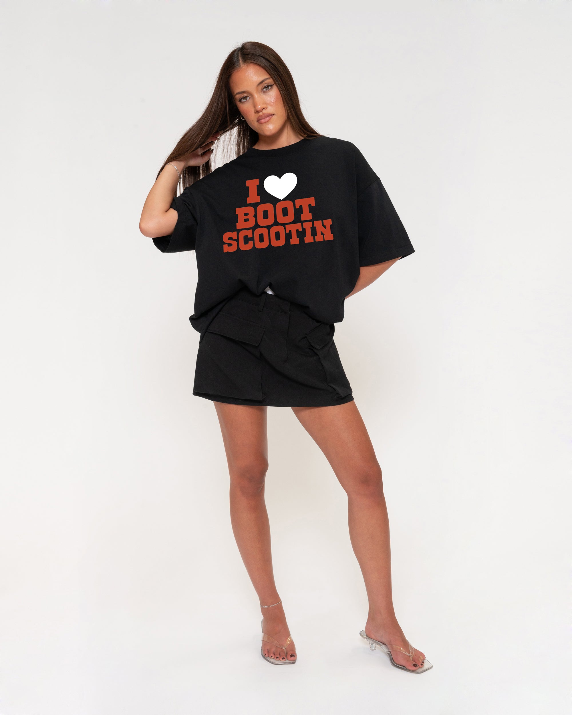 I Love Boot Scootin Black Boxy Crop Tee
