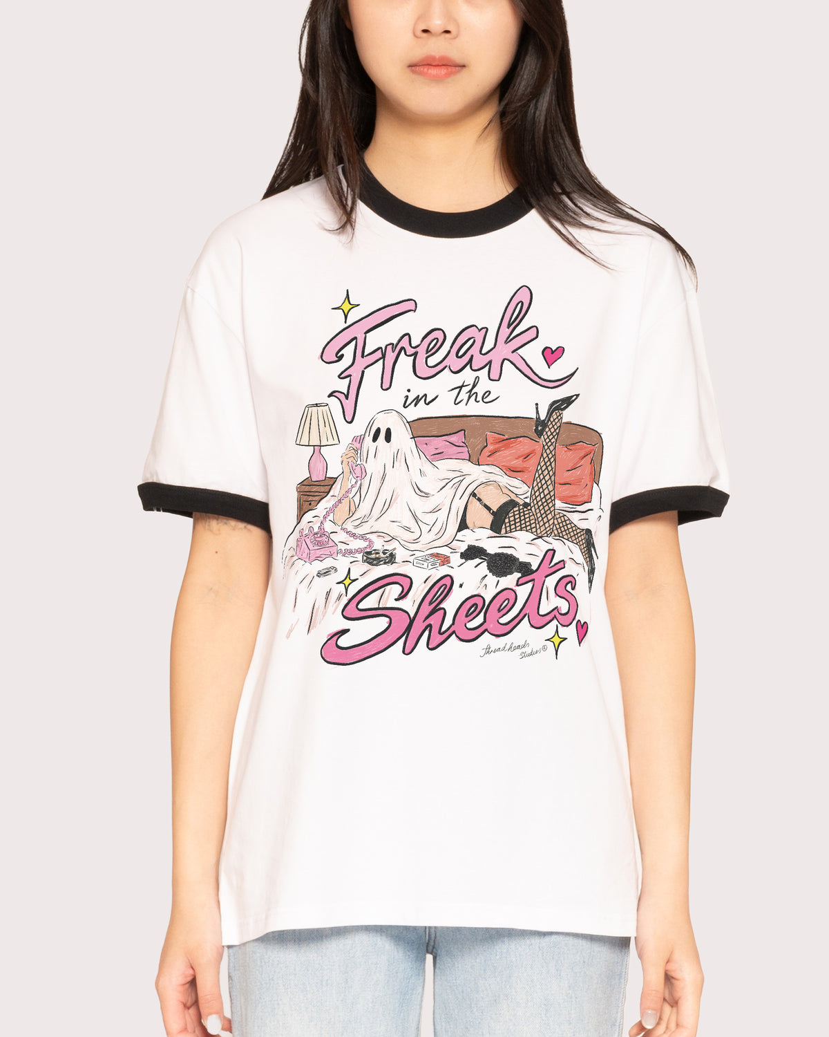 Freak in the Sheets Ghost Black Ringer T-Shirt