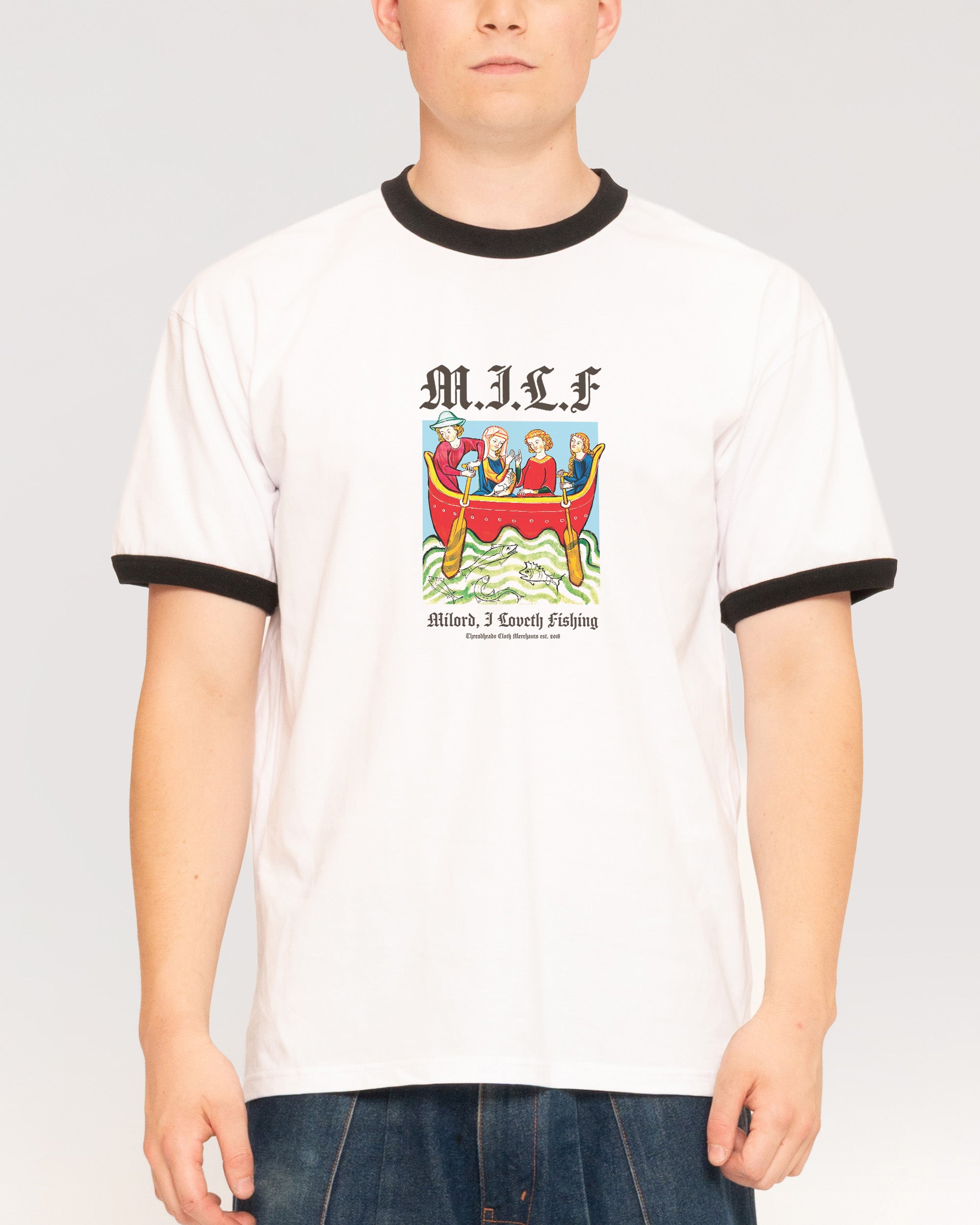 Milord, I Love Fishing Black Ringer T-Shirt