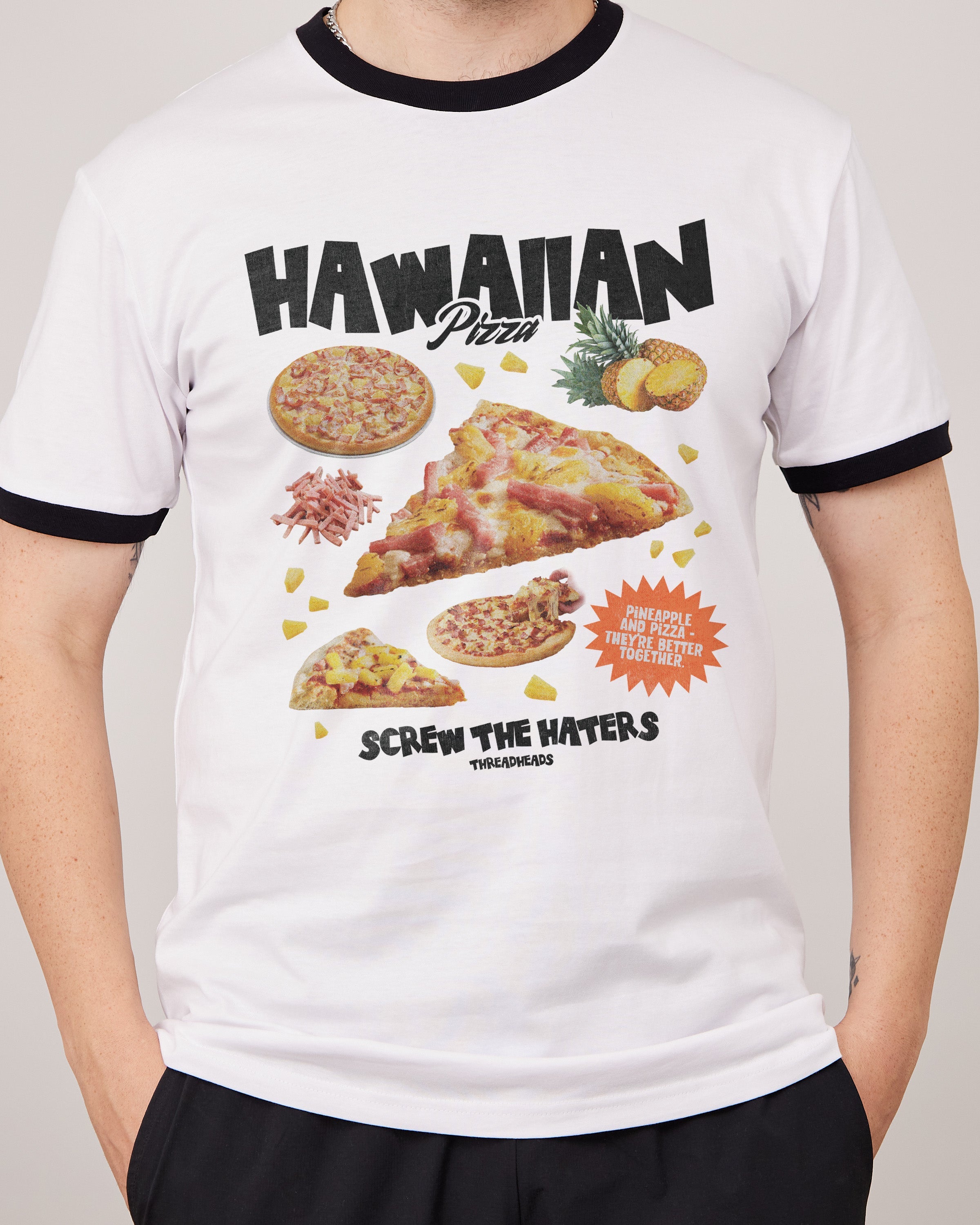 Hawaiian Pizza Bootleg T-Shirt Australia Online Black Ringer