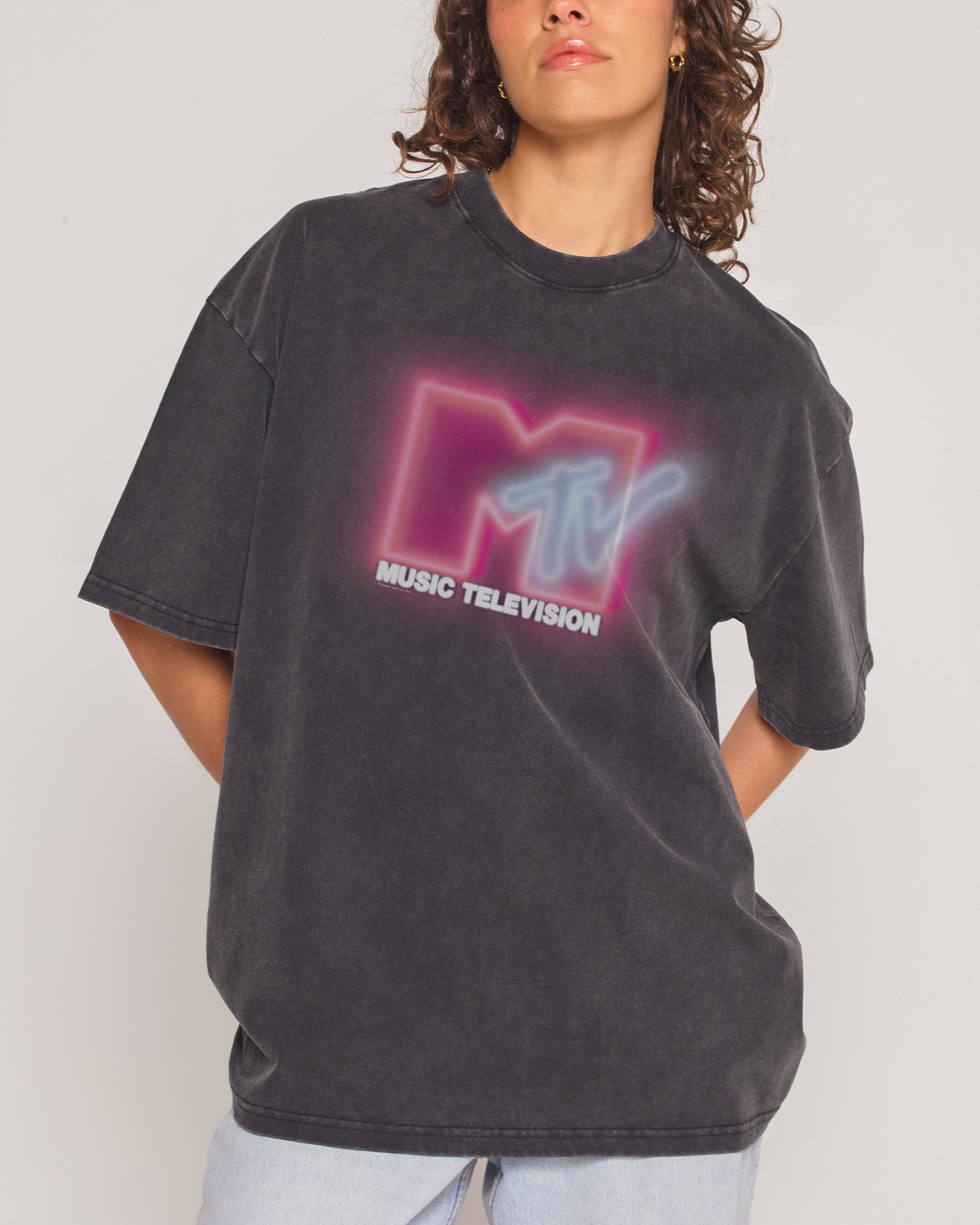 Neon MTV Logo Black Wash Tee