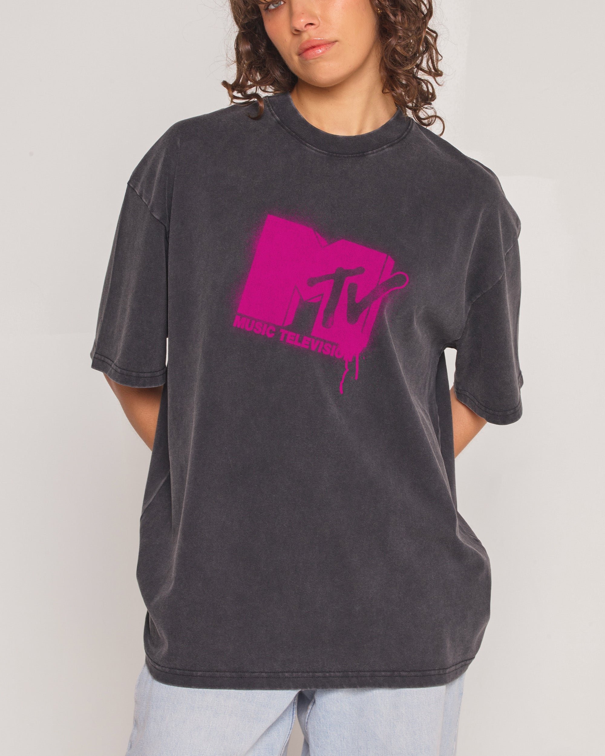 Graffiti MTV Logo Black Wash Tee