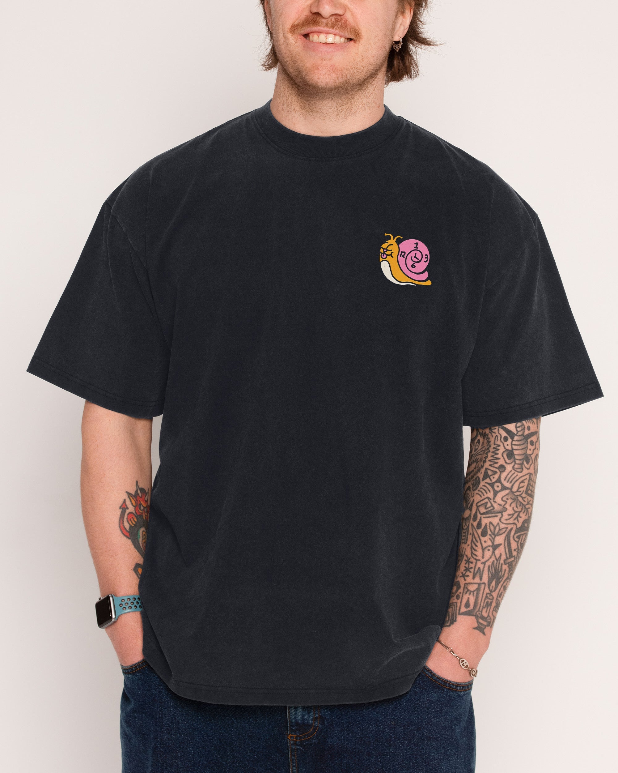 Time is on My Side Front and Back Black Wash Tee