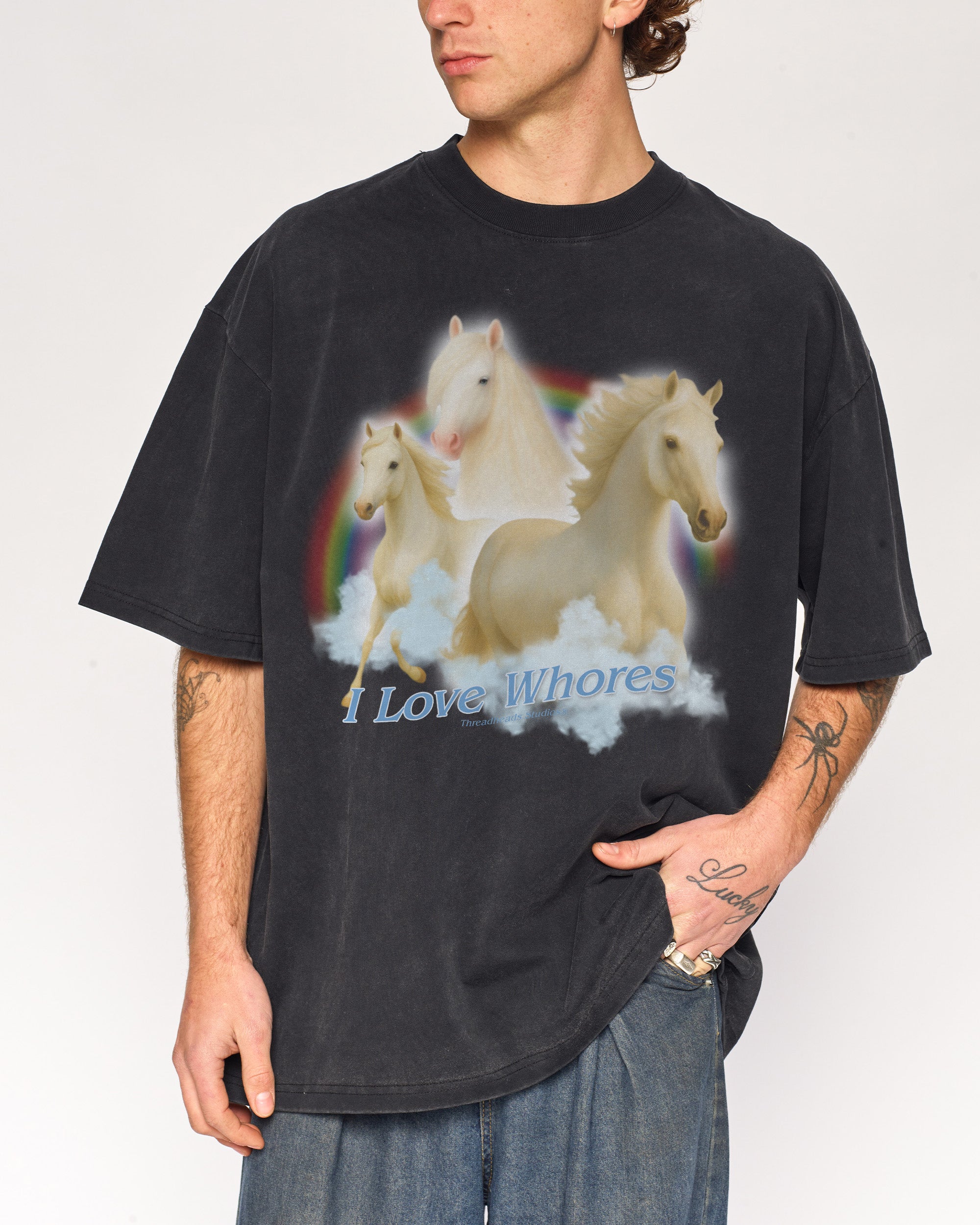 I Love Whores Black Wash Tee