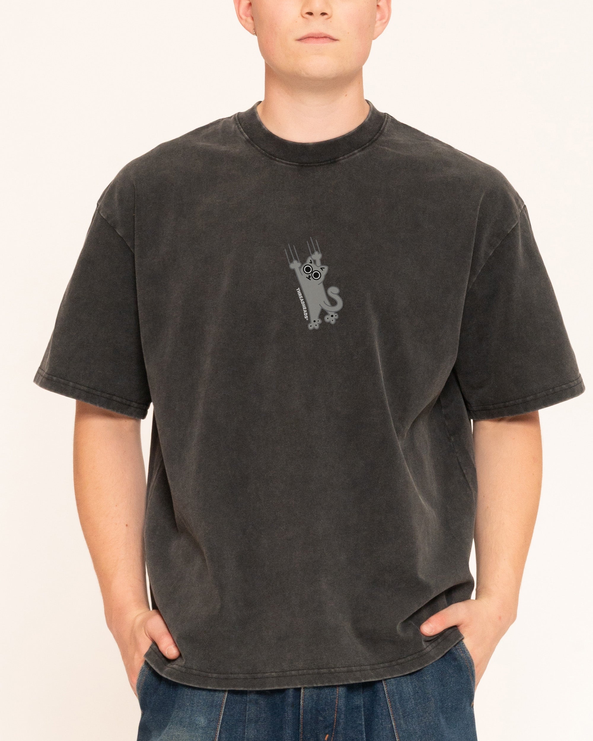 Falling Cat Black Oversized Tee