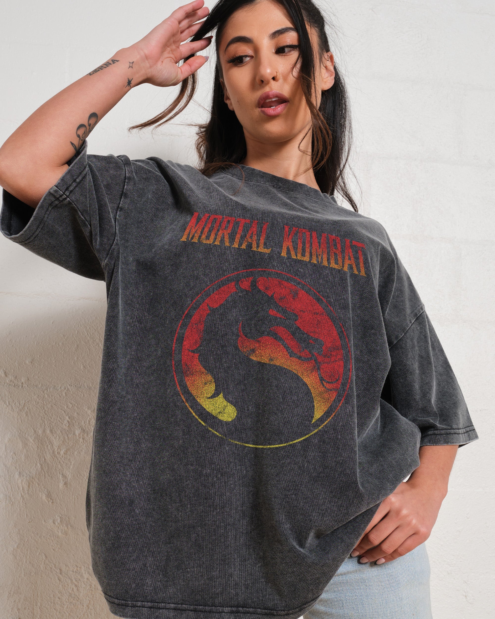 Mortal Kombat Logo Wash Tee Australia Online Black Stone