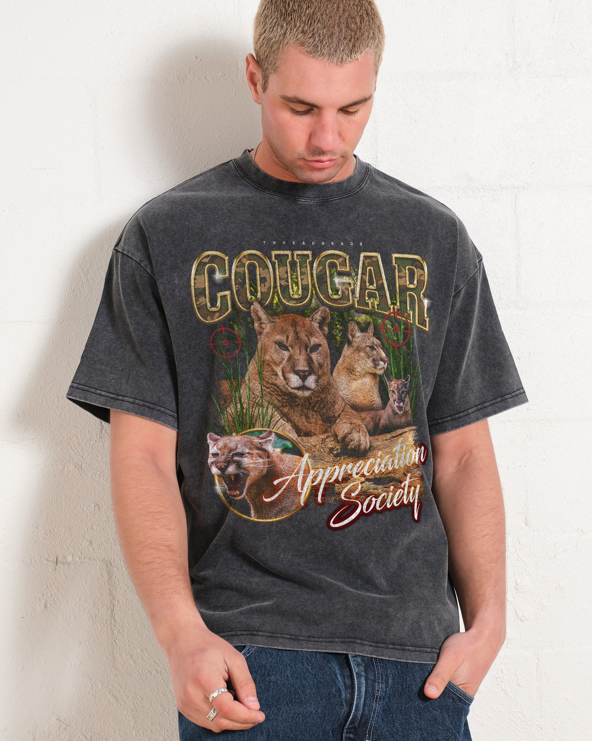 Cougar Appreciation Society Wash Tee Australia Online Black Stone