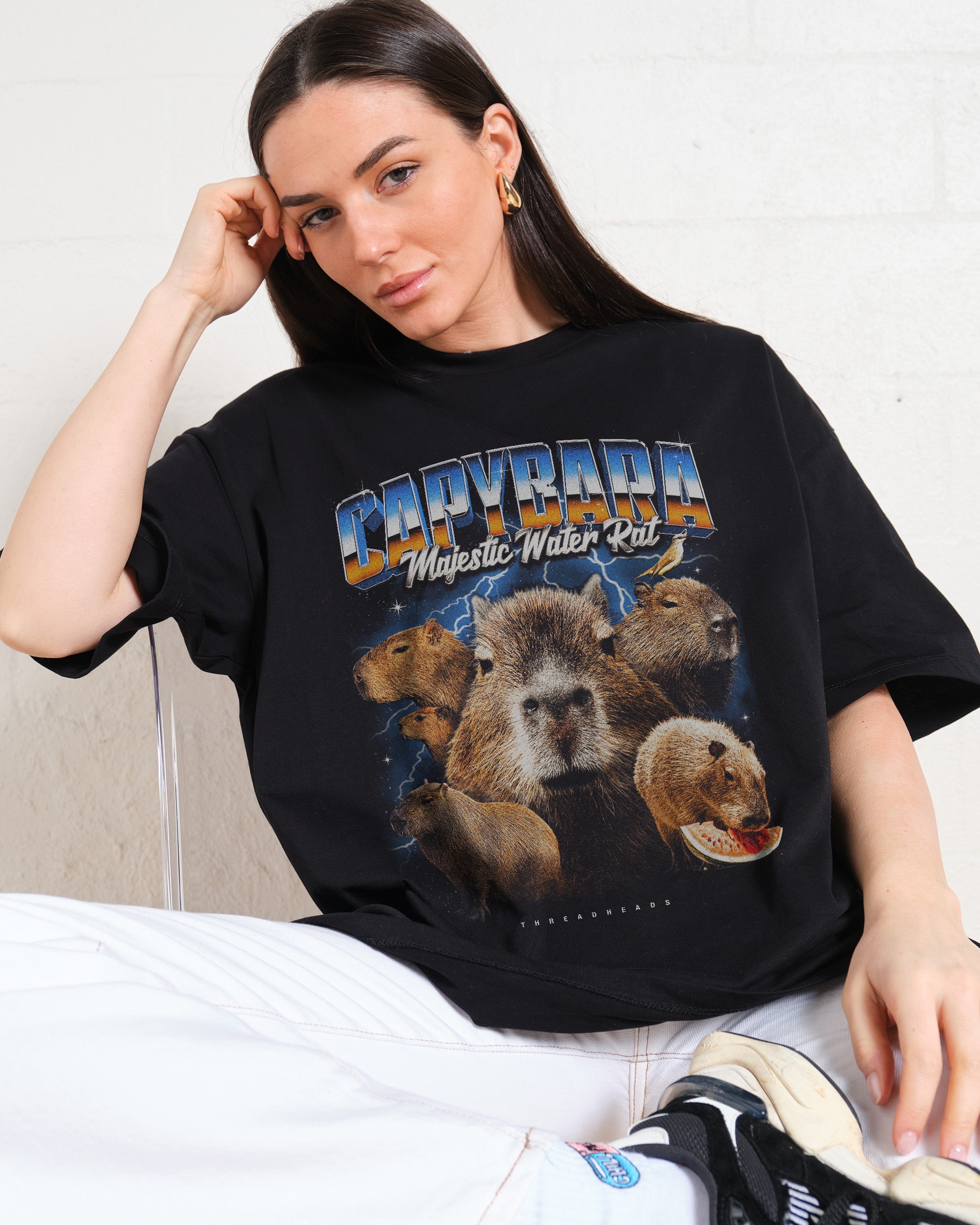 Capybara Water Rat Oversized Tee Australia Online Black