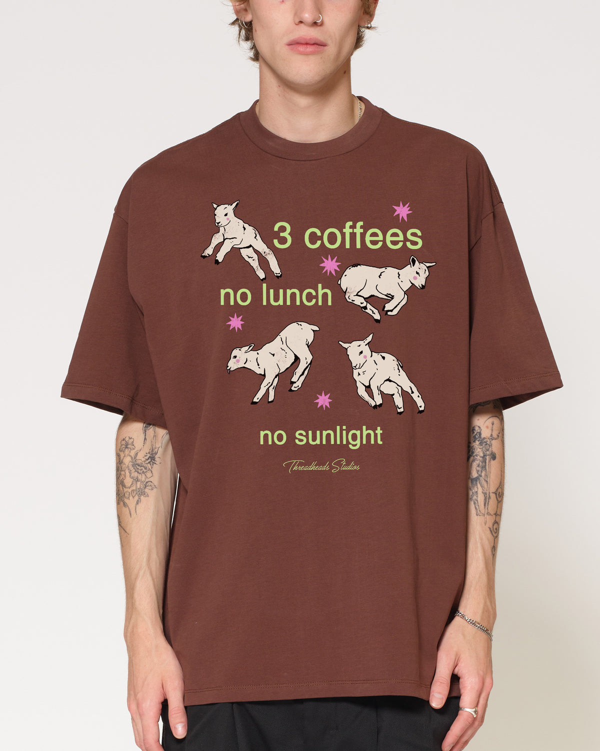 3 coffees Brown Oversized Tee