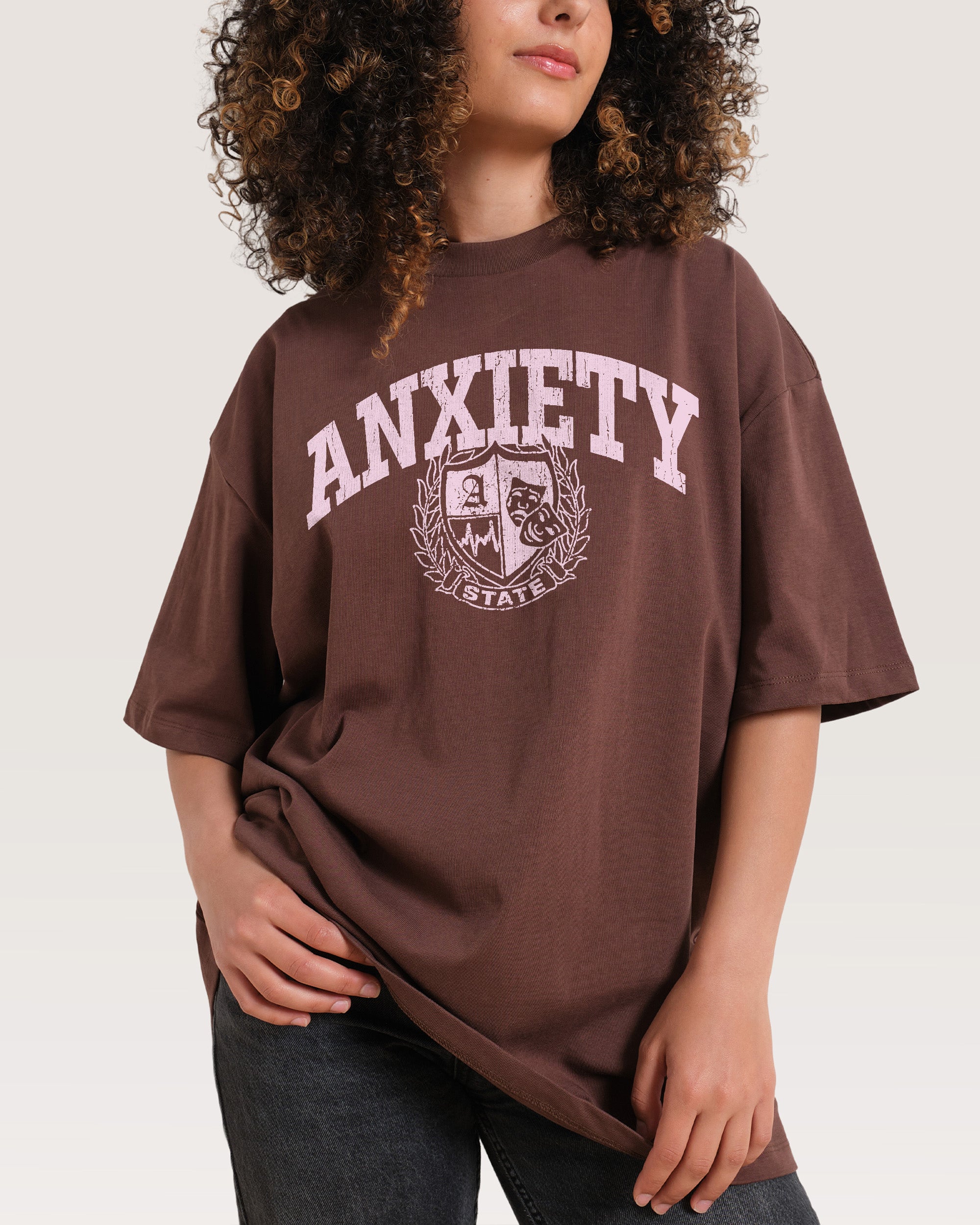 Anxiety State Brown Oversized Tee