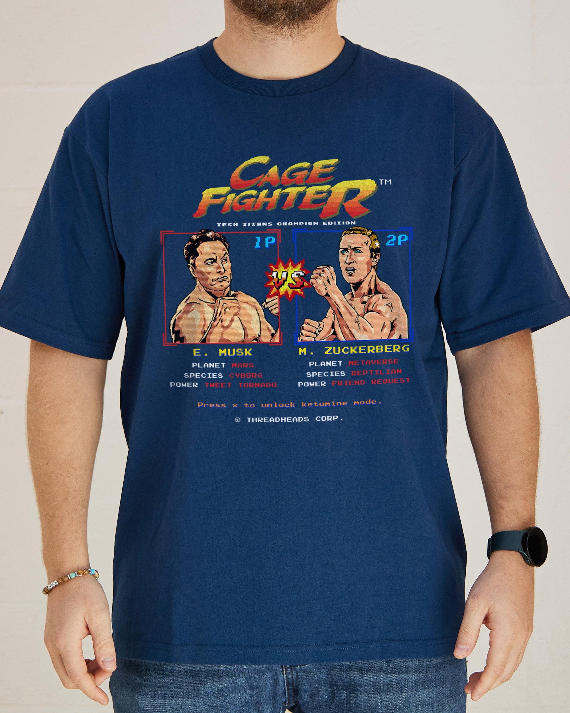 Cage Fighter - Elon vs Zuckerberg T-Shirt Australia Online #colour_navy