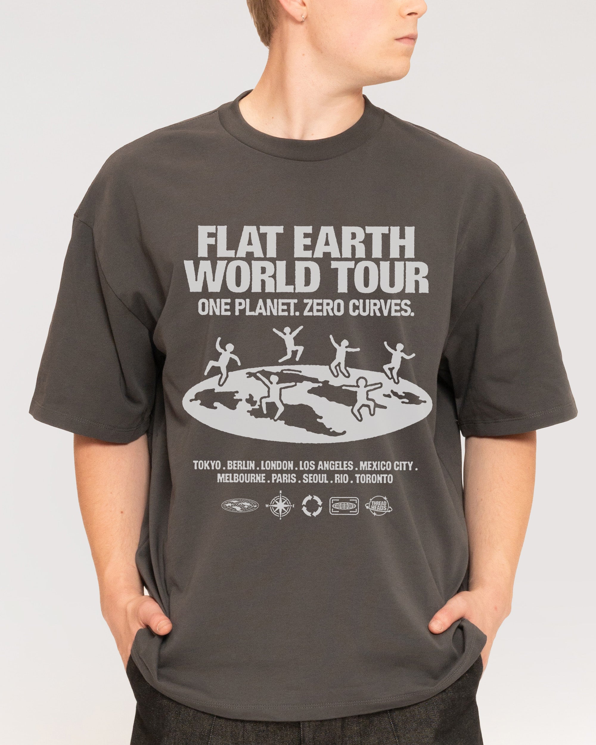 Flat Earth World Tour Charcoal Oversized Tee