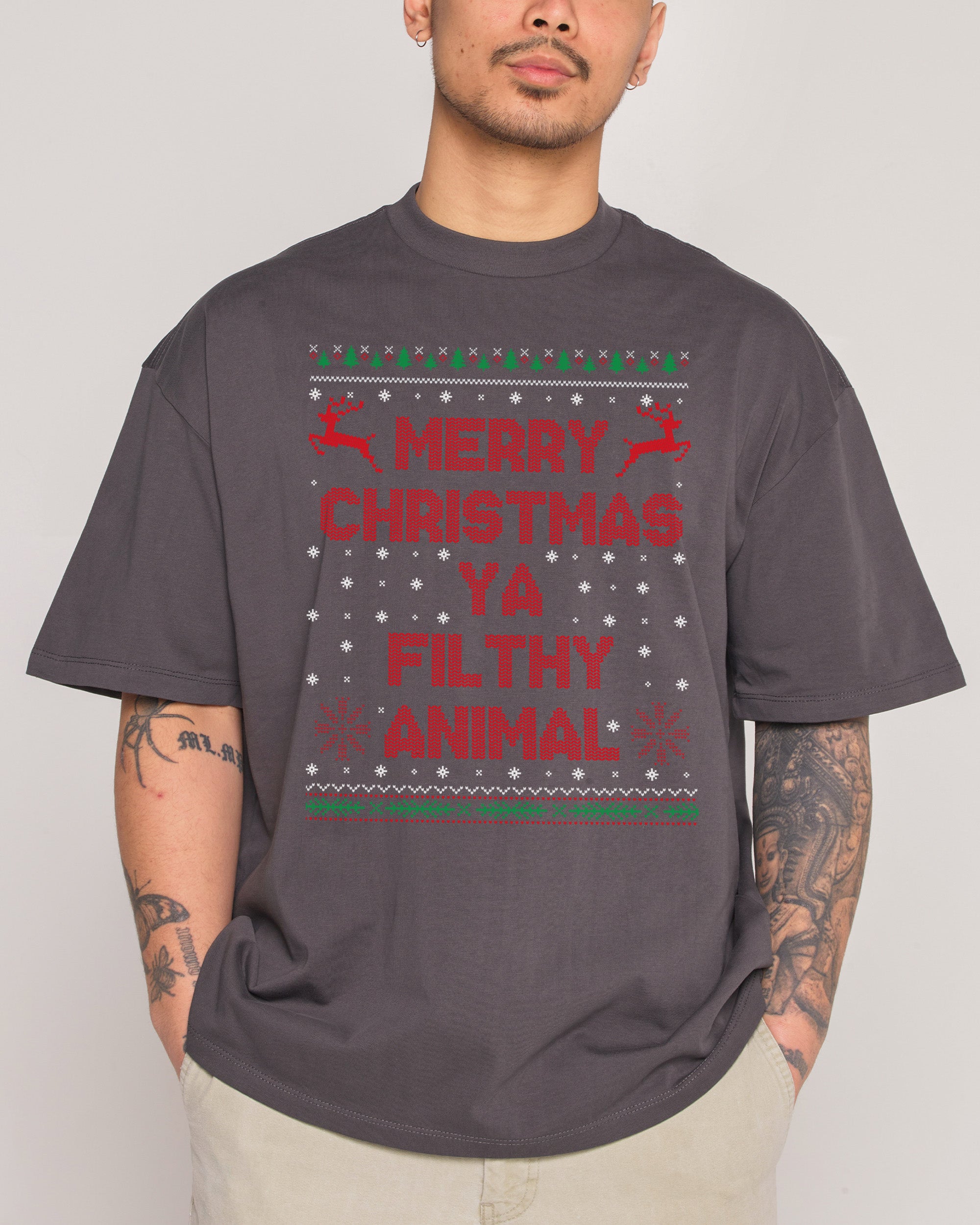 Merry Christmas Ya Filthy Animals Oversized Tee