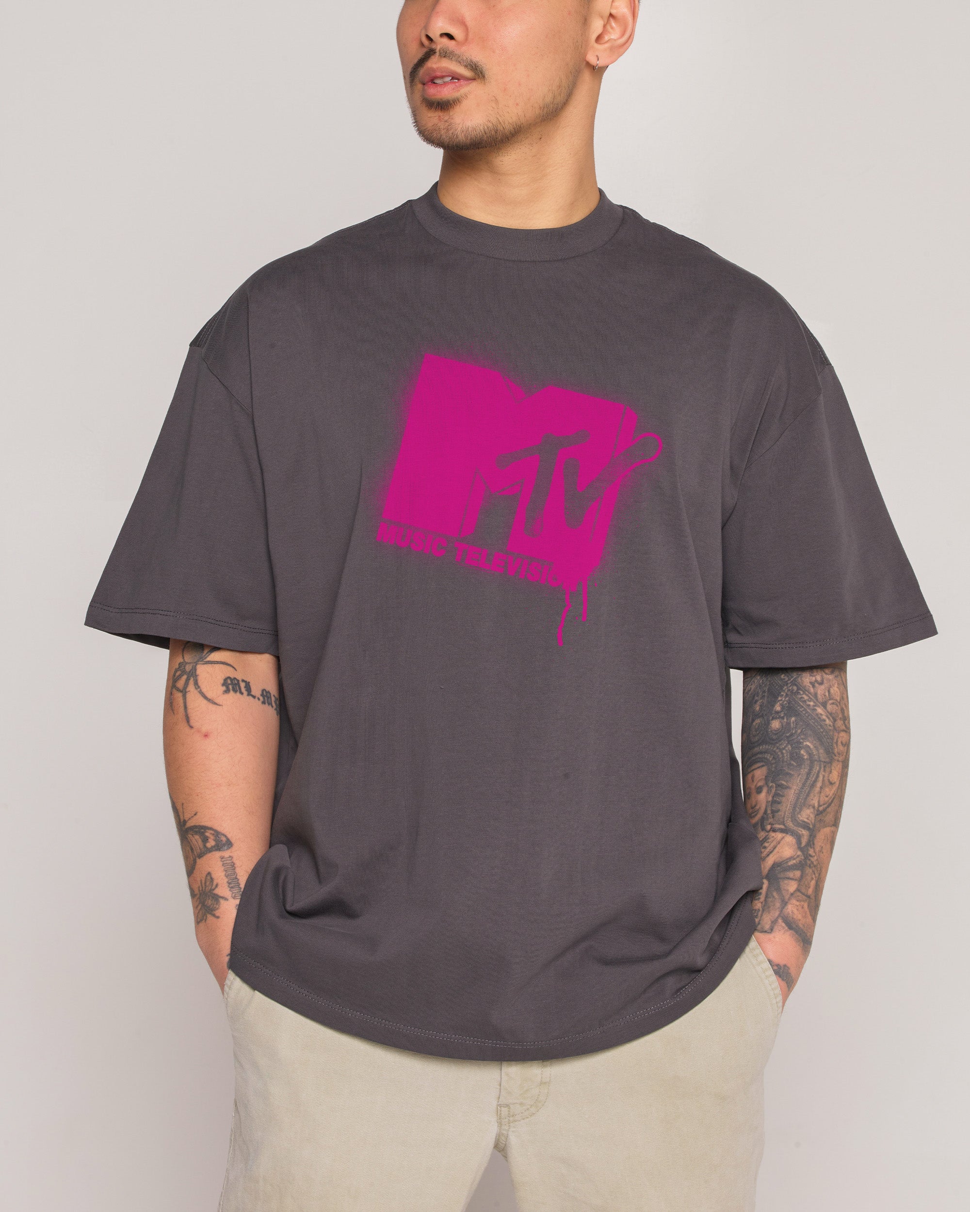 Graffiti MTV Charcoal Oversized Tee