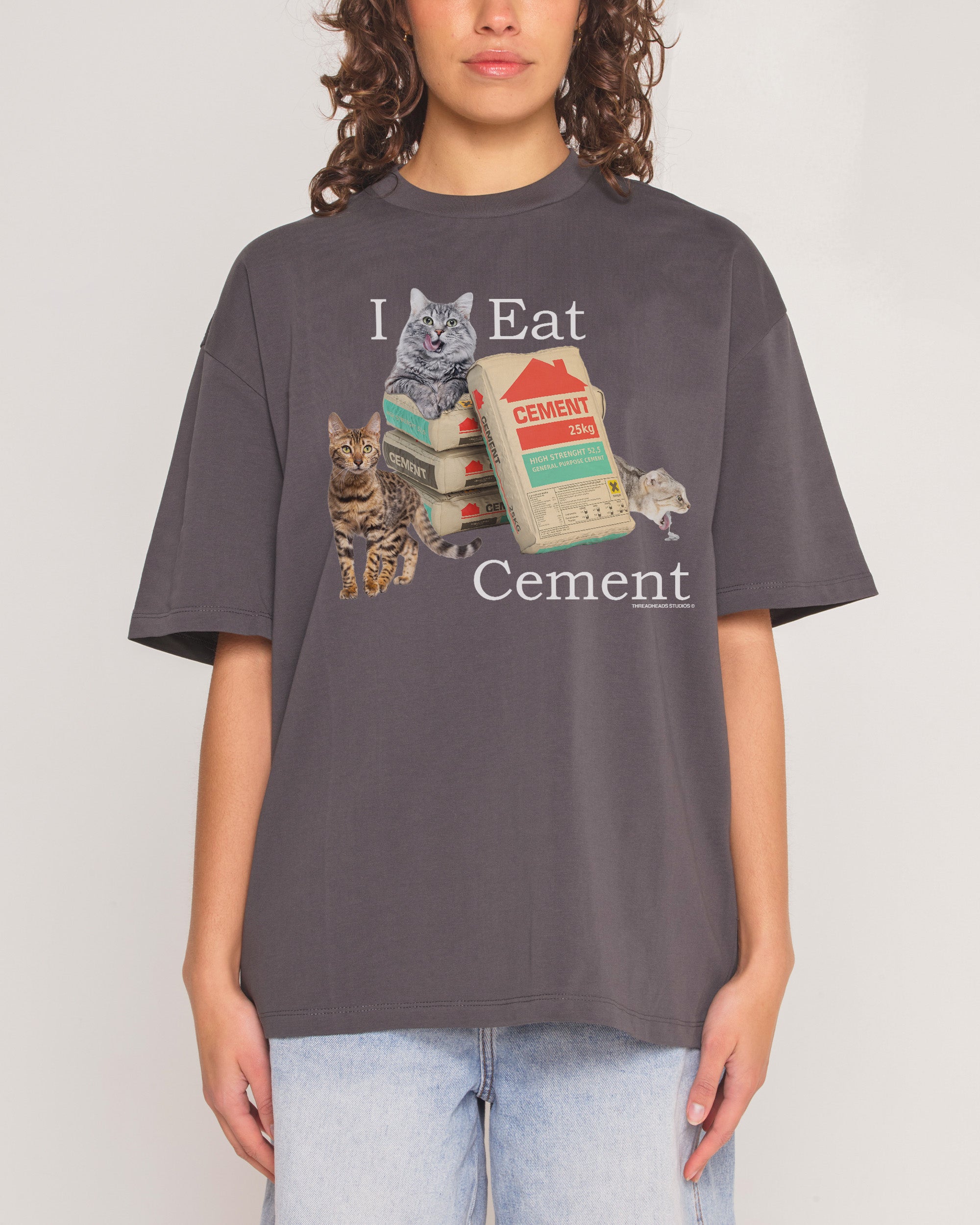 I Eat Cement Charcoal Oversized Tee