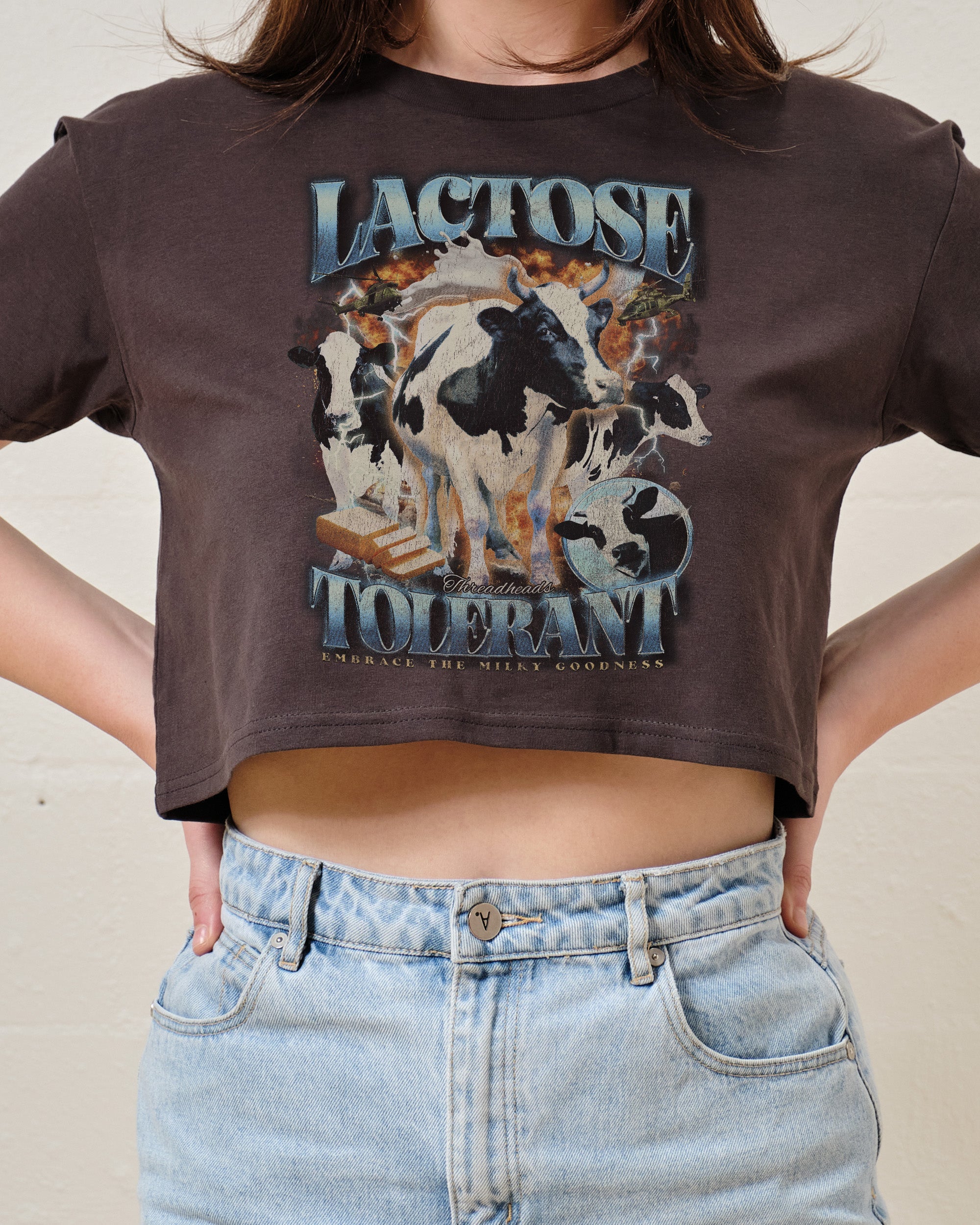 Lactose Tolerant Crop Tee Australia Online Charcoal