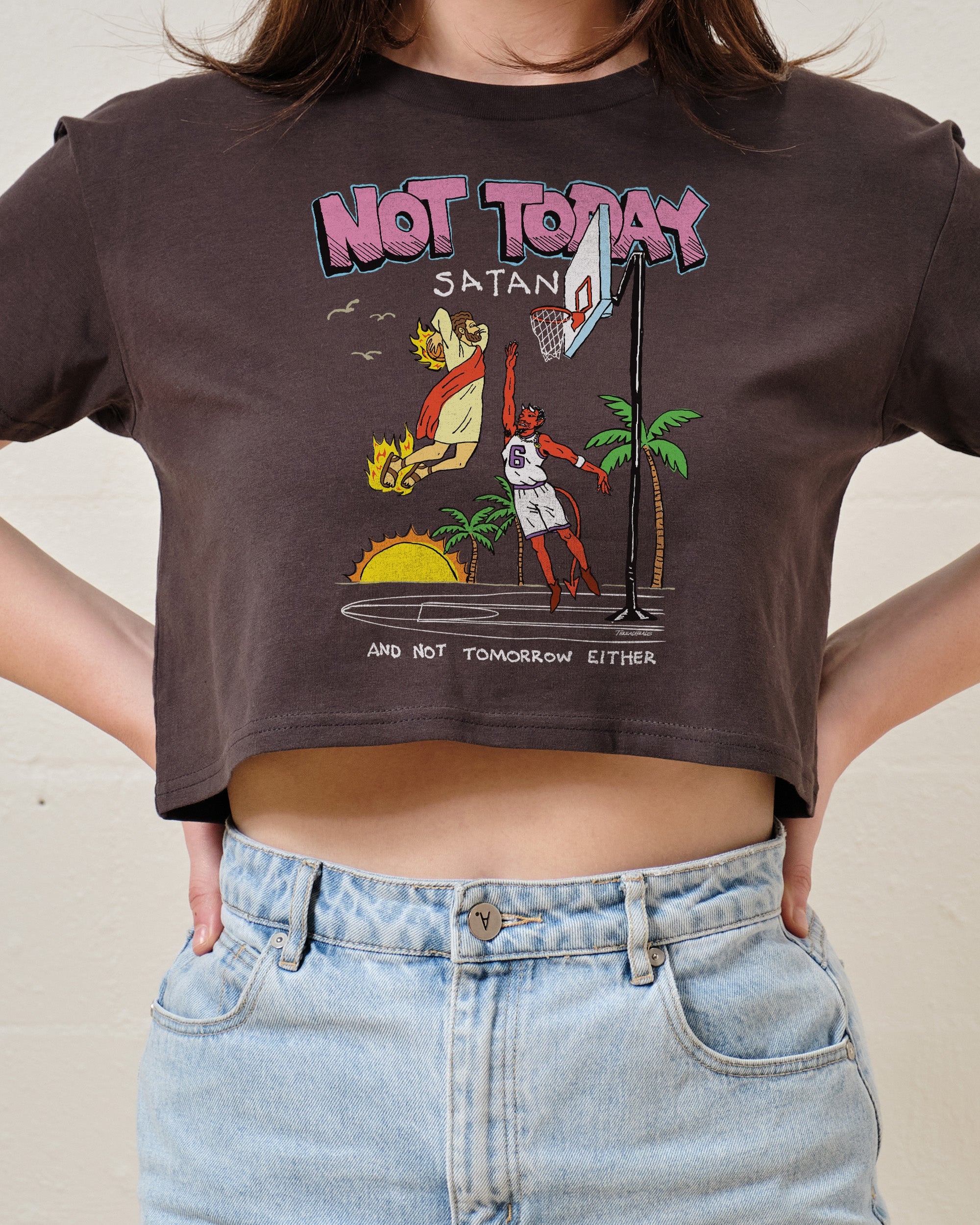 Not Today Satan Crop Tee Australia Online Charcoal